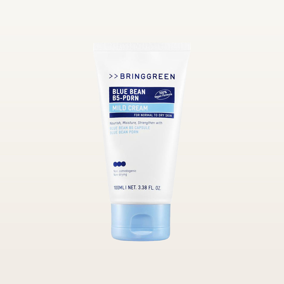 BRING GREEN Blue Bean B5-PDRN Mild Cream - przód tuby 100 ml z jasnoniebieską zakrętką | Ellemania