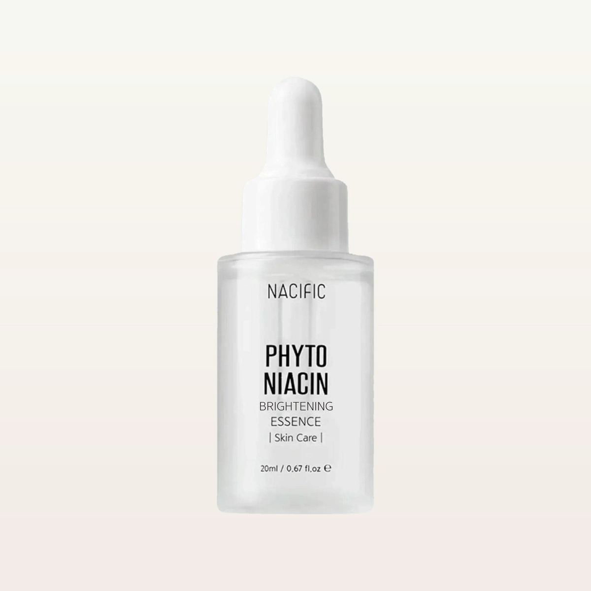 NACIFIC Phyto Niacin Brightening Essence 20 ml - przezroczysta butelka z białą pipetą, widok z przodu | Ellemania