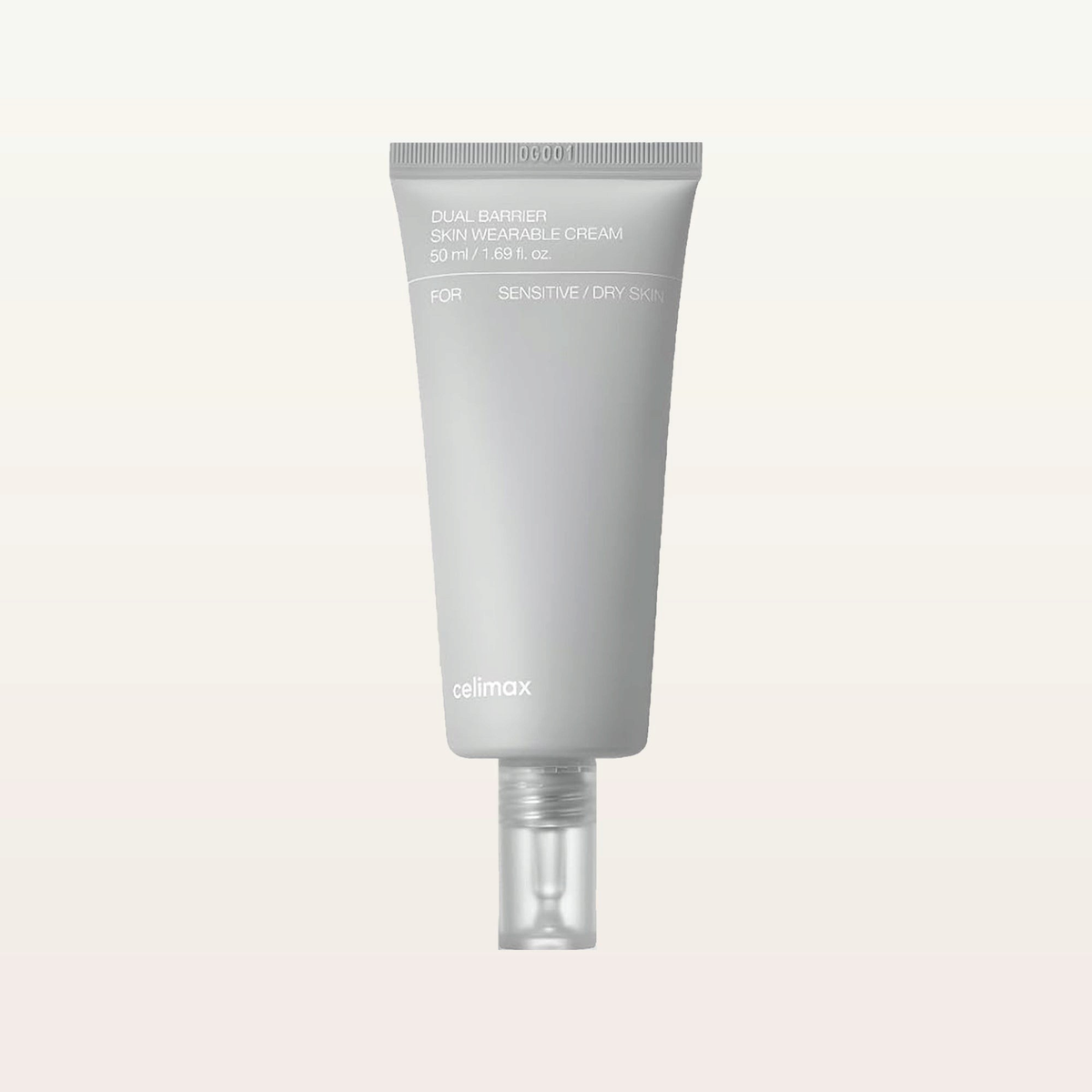 Celimax Dual Barrier Skin Wearable Cream - tuba 50 ml z przezroczystą końcówką, widok z przodu na jasnym tle | Ellemania