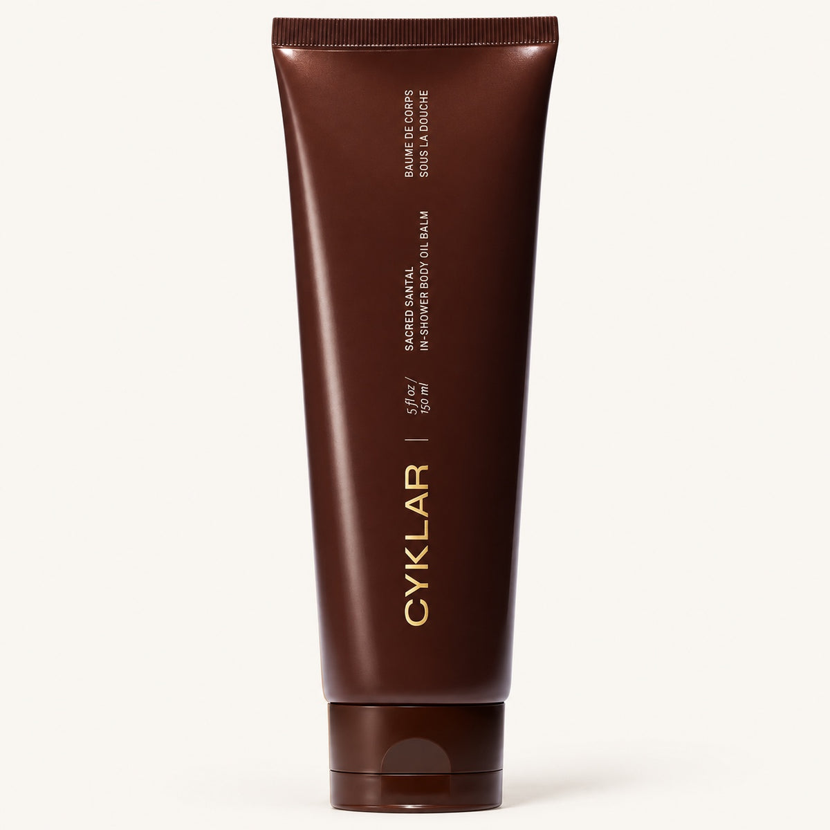 Cyklar In Shower Body Oil Balm Sacred Santal 150 ml - bordowa tubka z przodu | Ellemania