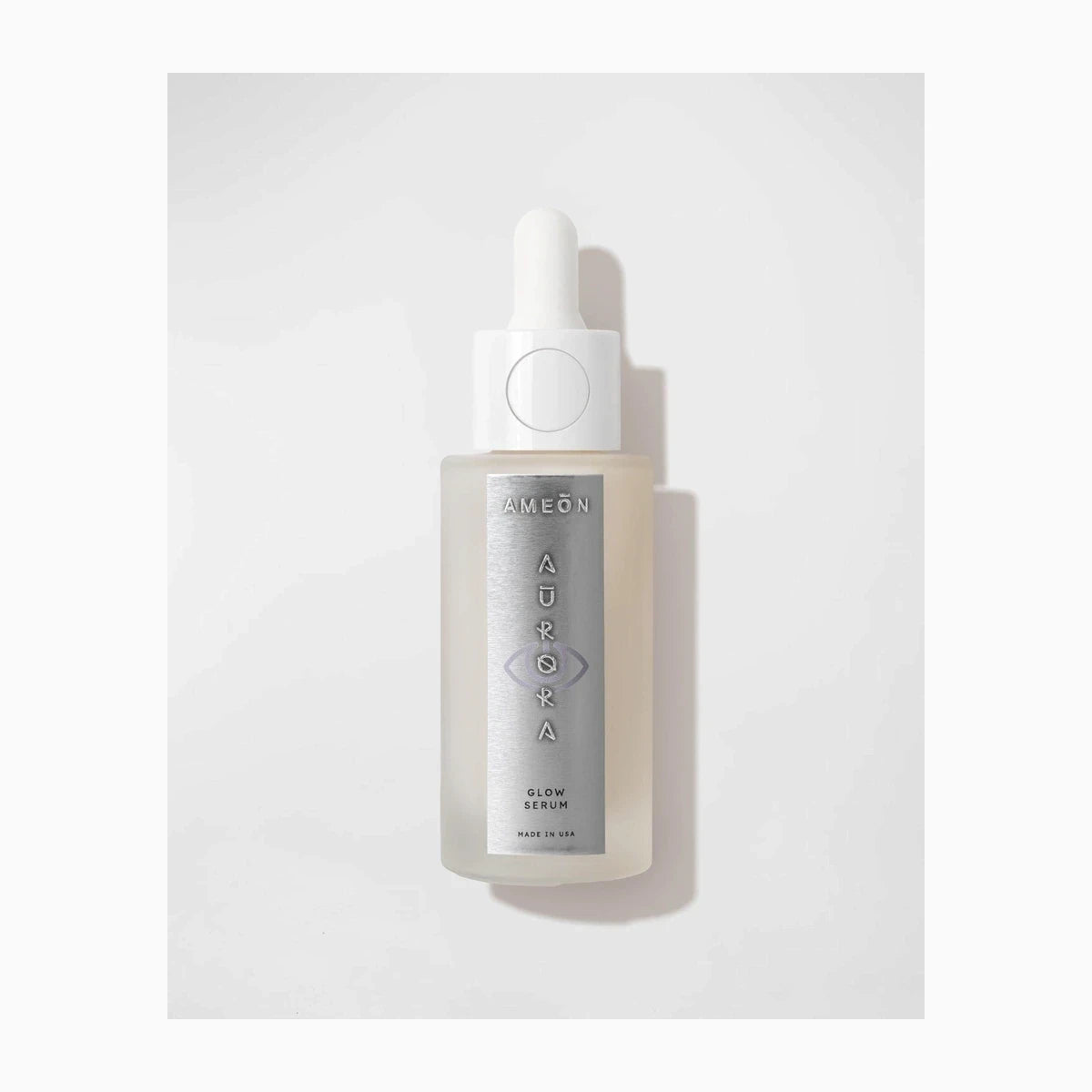 AMEON Aurora Glow Serum 30 ml, szklana butelka z pipetą i srebrną etykietą | Ellemania