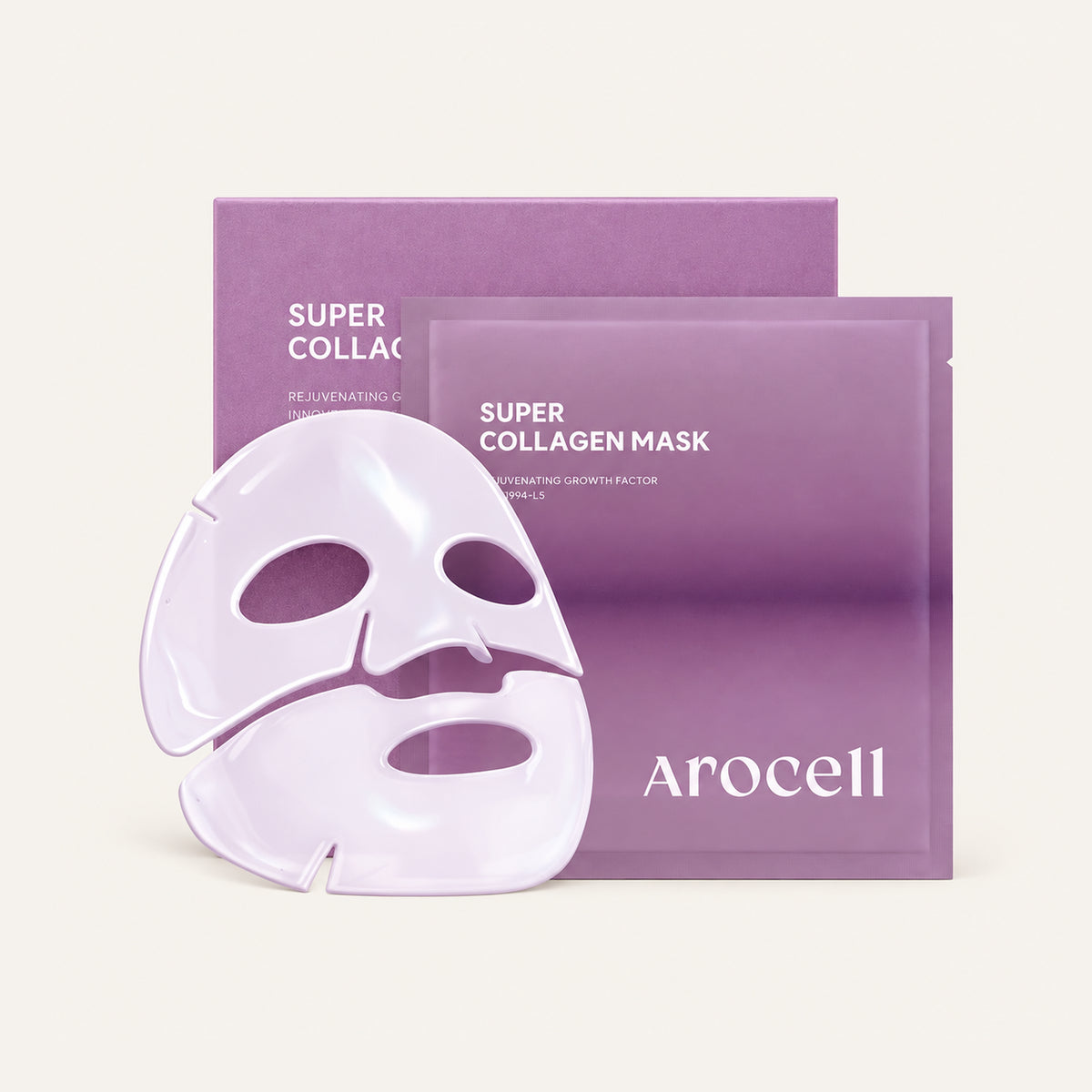 Arocell Super Collagen Mask 43 g, purple box, sachet and sheet mask | Ellemania