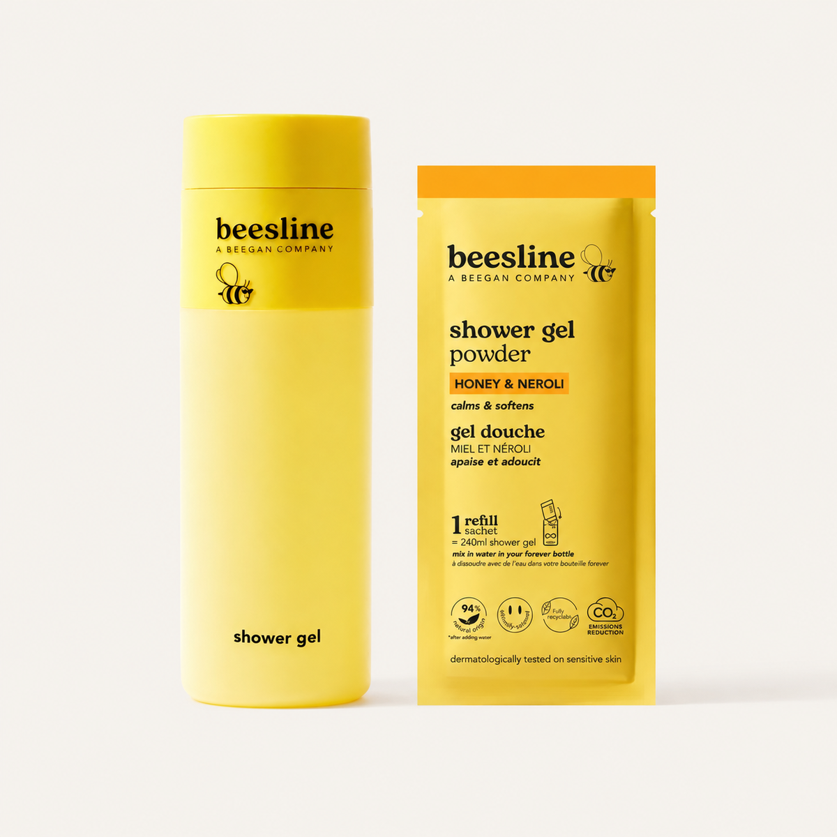 Beesline Shower Gel Powder Refill Honey & Neroli - butelka Forever i saszetka z proszkiem | Ellemania