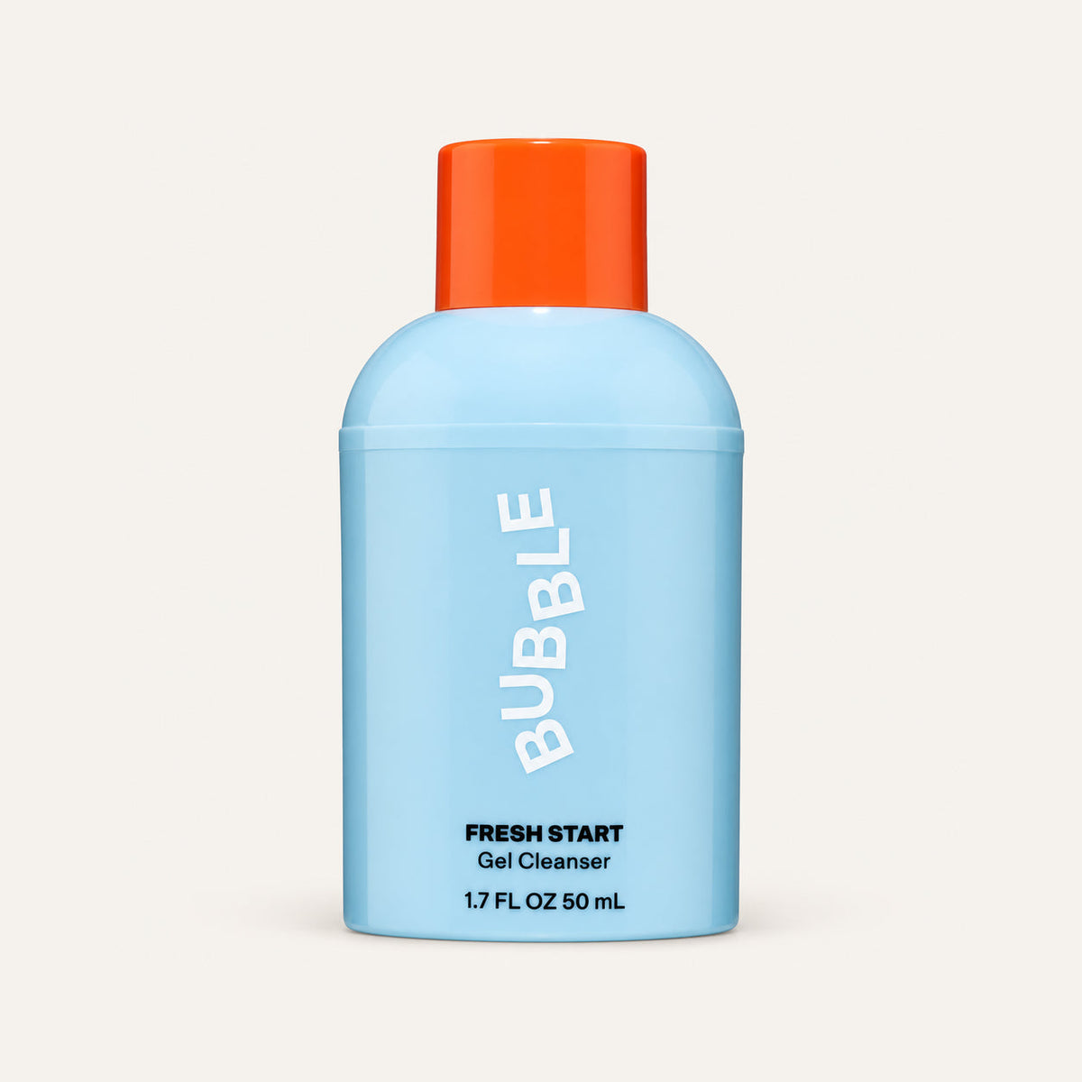 Bubble Fresh Start Gel Cleanser 50 ml, blue 50 ml bottle with an orange cap, front view | Ellemania