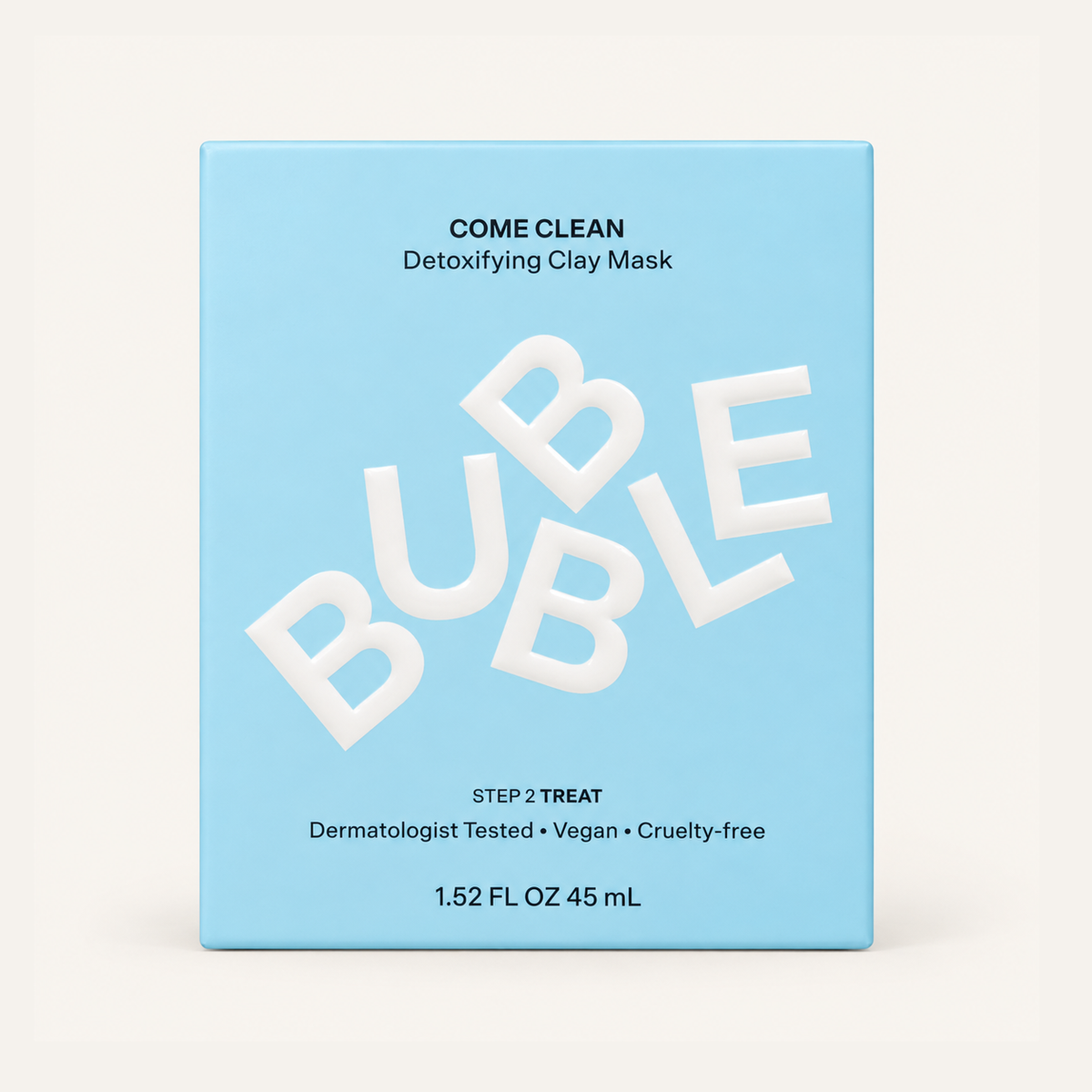 Bubble Skincare Come Clean Detoxifying Clay Mask 45 ml, box, front view, blue, with the text Come Clean Detoxifying Clay Mask | Ellemania