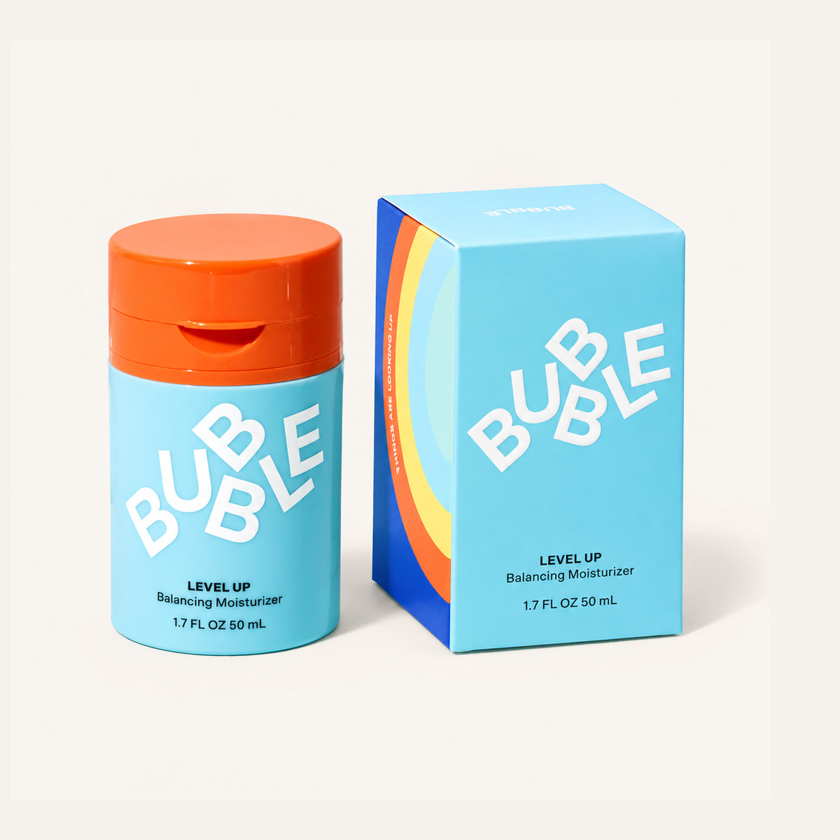 Bubble Skincare Level Up Balancing Gel Moisturizer 50 ml, bottle and colourful box side by side | Ellemania