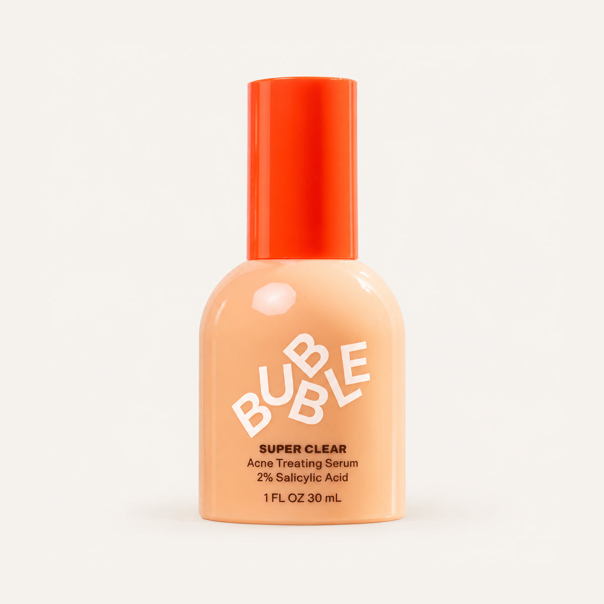 Bubble Skincare Super Clear Serum 30 ml, peach bottle with an orange cap seen from the front | Ellemania