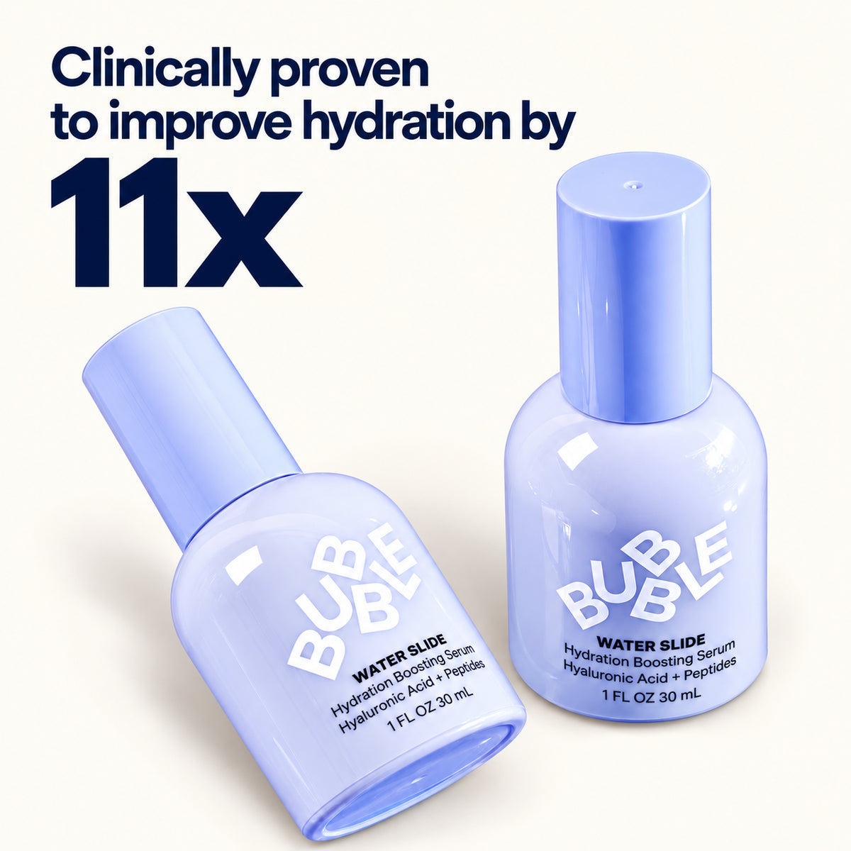 Bubble Skincare Water Slide Hydrating Serum 30 ml, two bottles with text about hydration | Ellemania