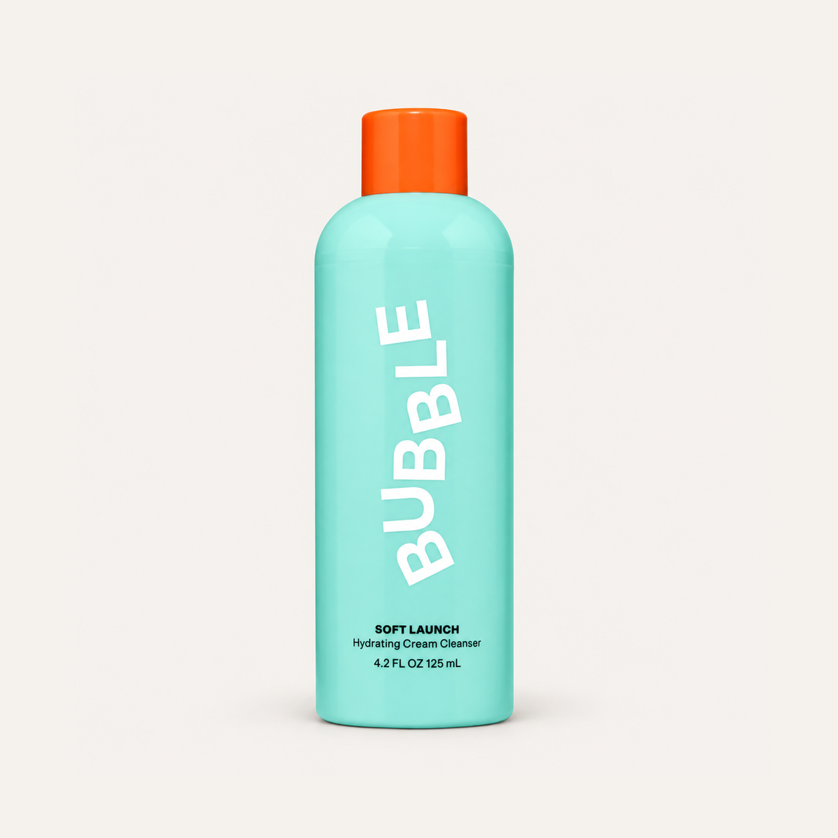 Bubble Soft Launch Hydrating Cream Cleanser 125 ml, turquoise bottle with an orange cap seen from the front | Ellemania