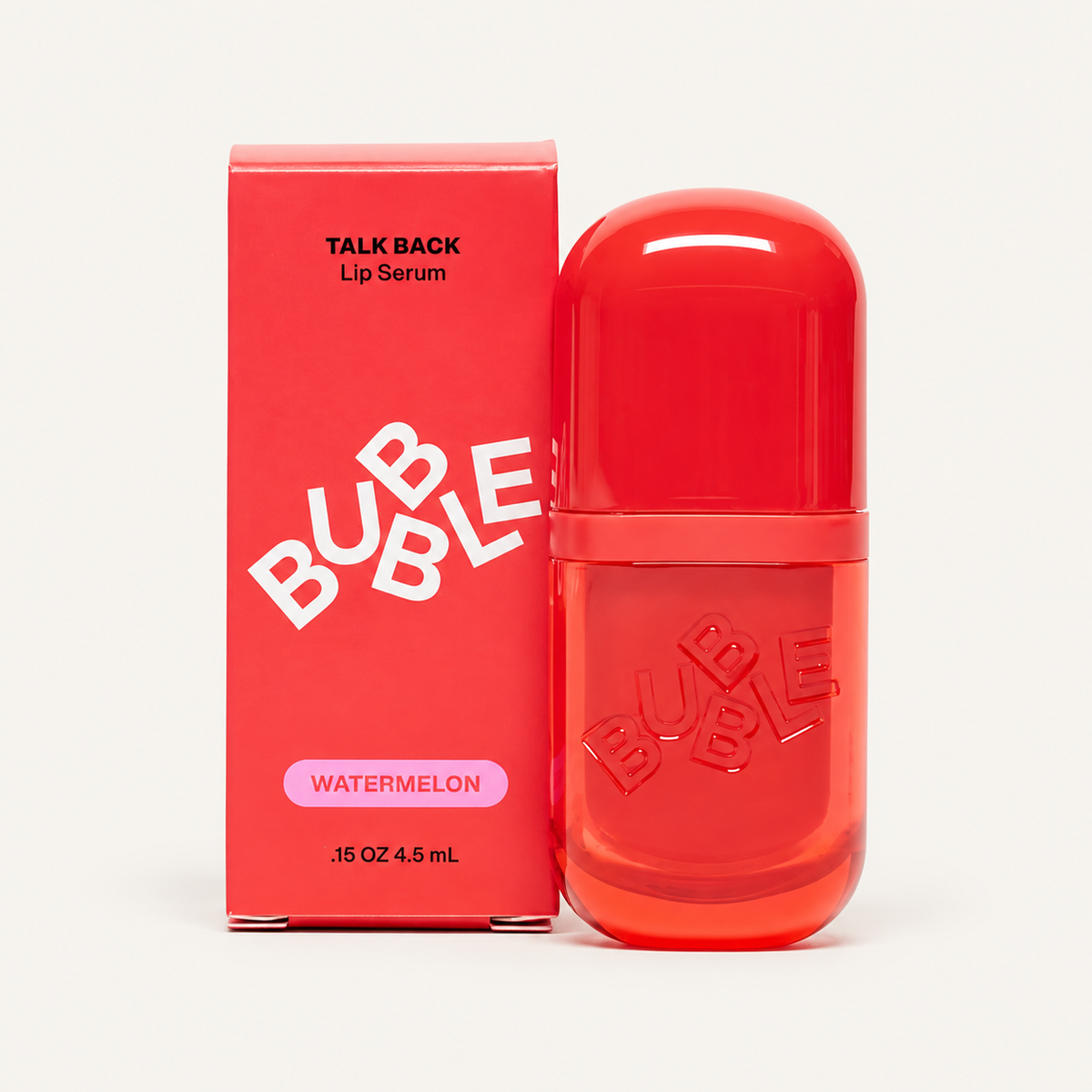 Bubble Talk Back Lip Serum 4,5 ml, red box and bottle in the Watermelon version | Ellemania