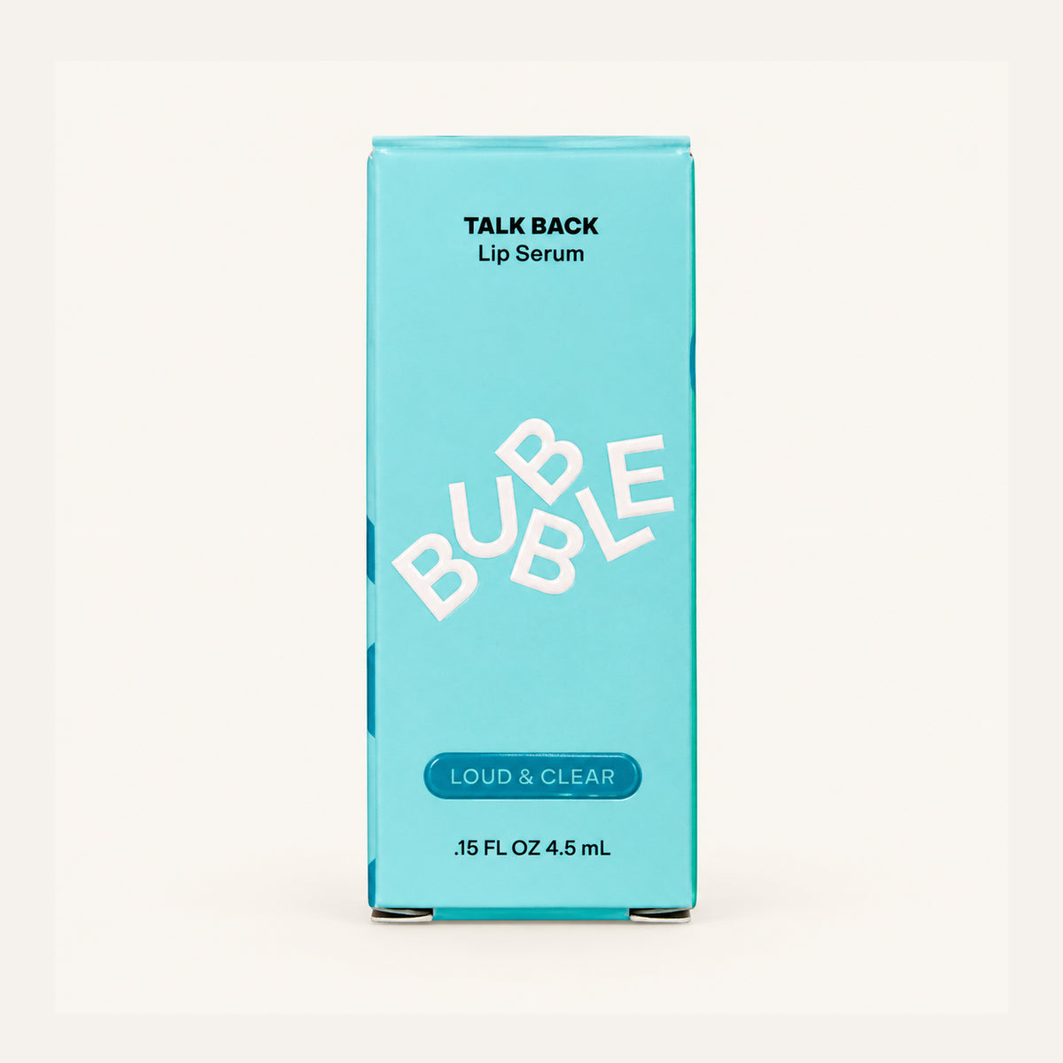 Bubble Talk Back Lip Serum 4,5 ml, turquoise box in the Loud & Clear version, front view | Ellemania
