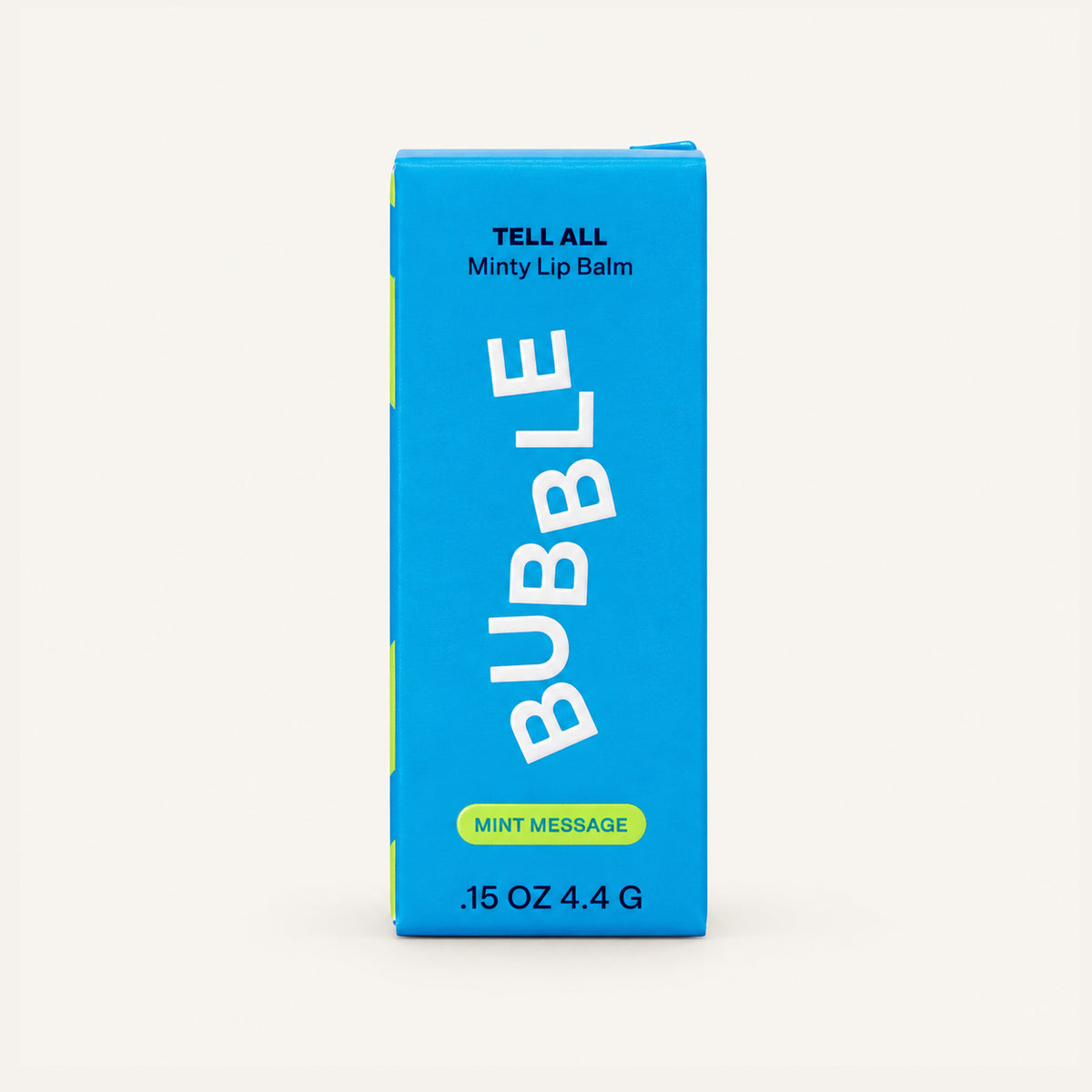 Bubble Tell All Lip Balm 4,4 g, blue box in the Mint version, front view | Ellemania