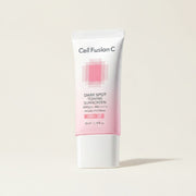 Krem przeciwsłoneczny Cell Fusion C Dark Spot Toning SPF50+ w białej tubce z różowym gradientem od ellemania