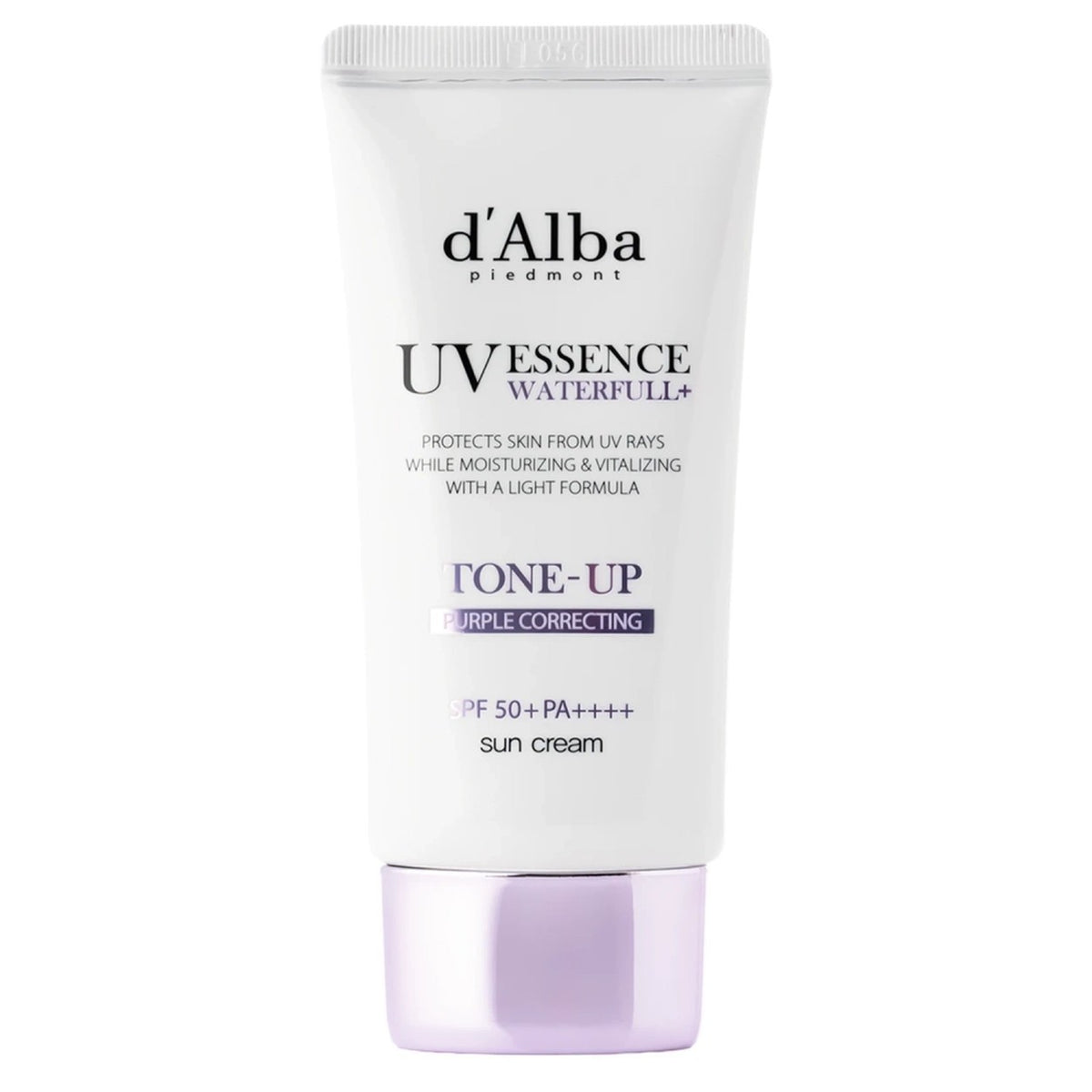 d'Alba UV Essence Waterfull+ Tone-Up Purple 50 ml, tubka kremu z przodu | Ellemania