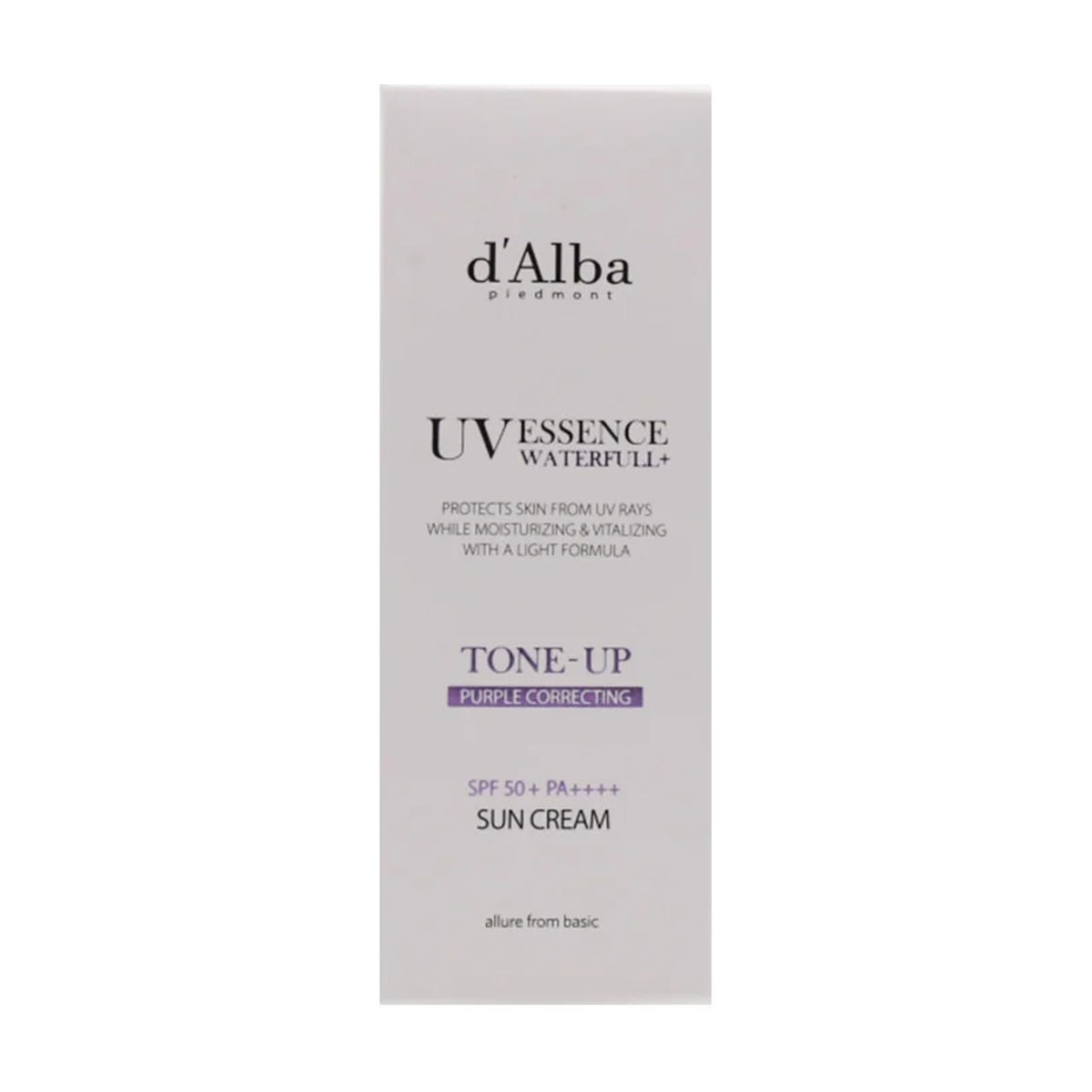 d'Alba Waterfull Tone-Up Sunscreen SPF 50+ Purple 35 ml, pudełko z przodu | Ellemania