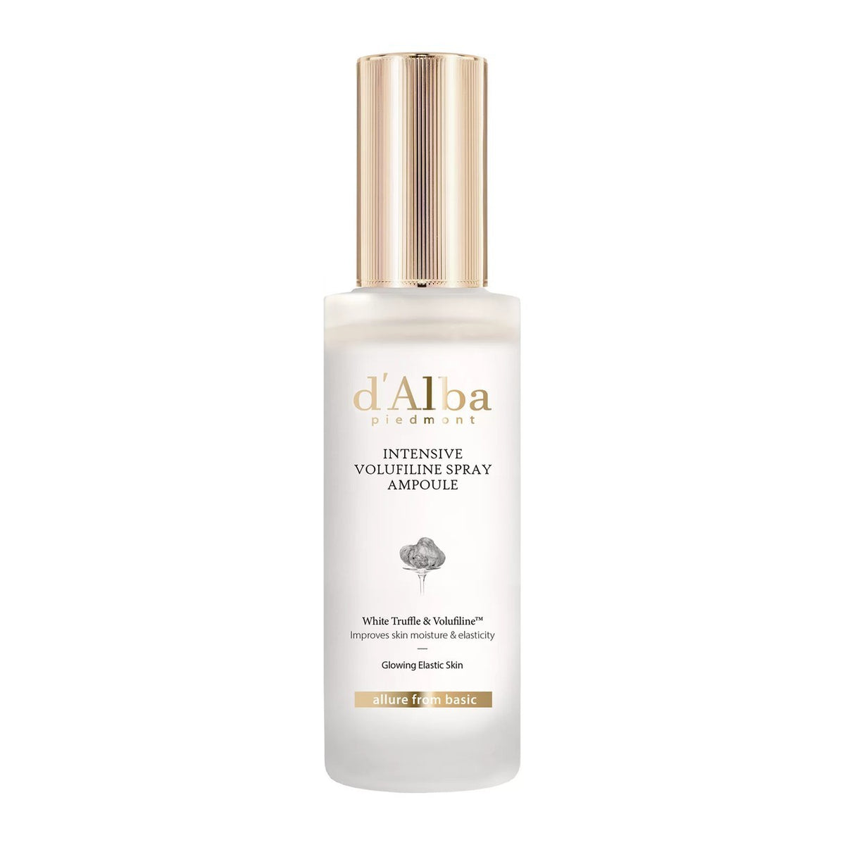 d'Alba Piedmont Intensive Volufiline Spray Ampoule 100 ml, butelka z zamkniętą złotą pompką i przezroczystym szkłem | Ellemania