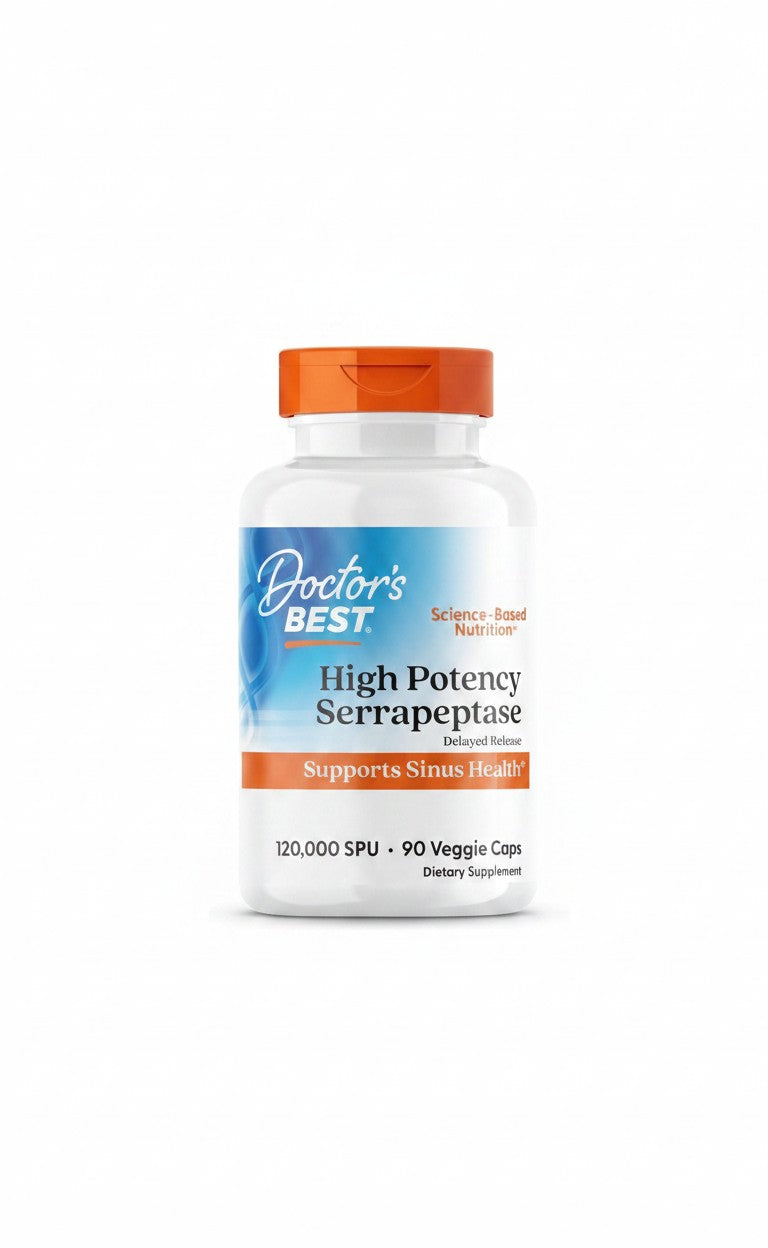 Opakowanie suplementu diety ellemania Doctor's Best High Potency Serrapeptase 120 000 SPU w wegańskich kapsułkach