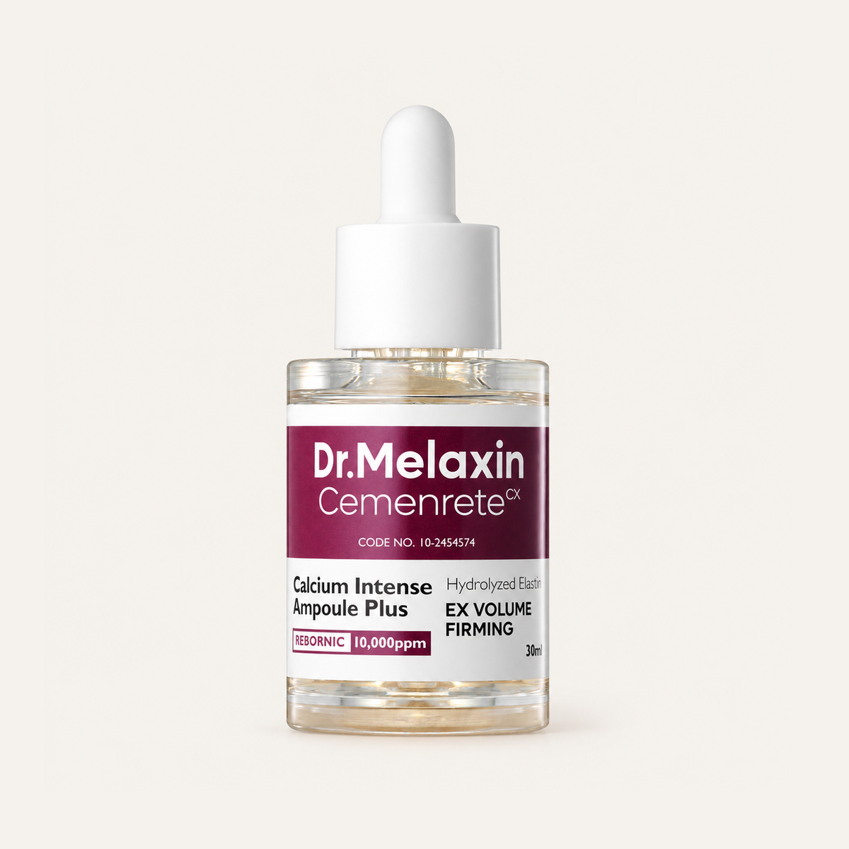 Dr.Melaxin Cemenrete Calcium Intense Ampoule Plus 30 ml, bottle with a dropper, front view | Ellemania