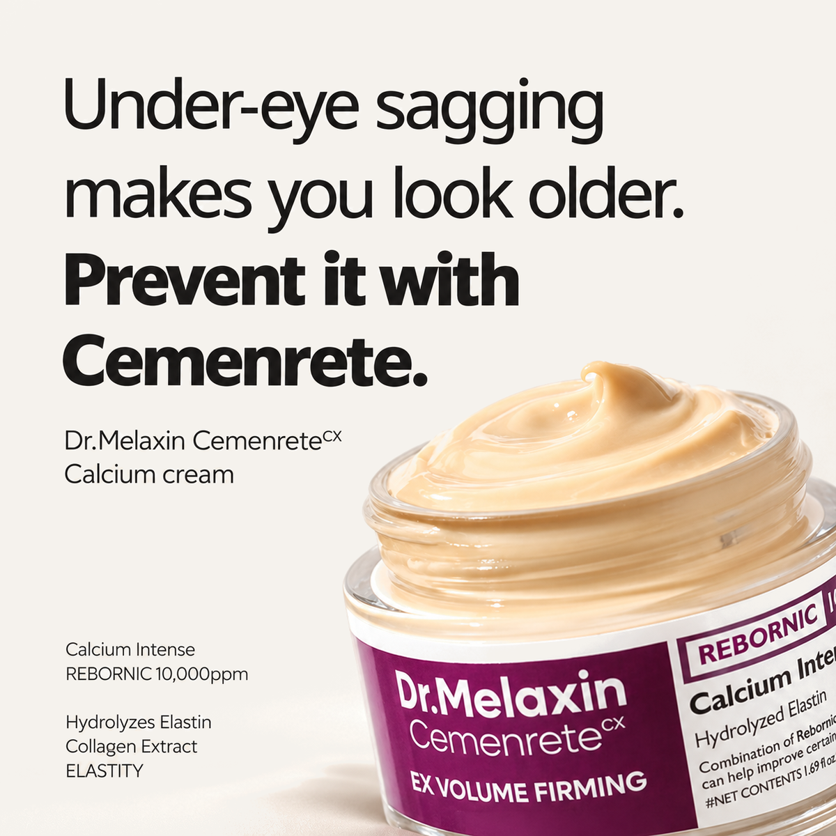 Dr.Melaxin Cemenrete Calcium Intense Cream 50 ml, open jar of cream | Ellemania