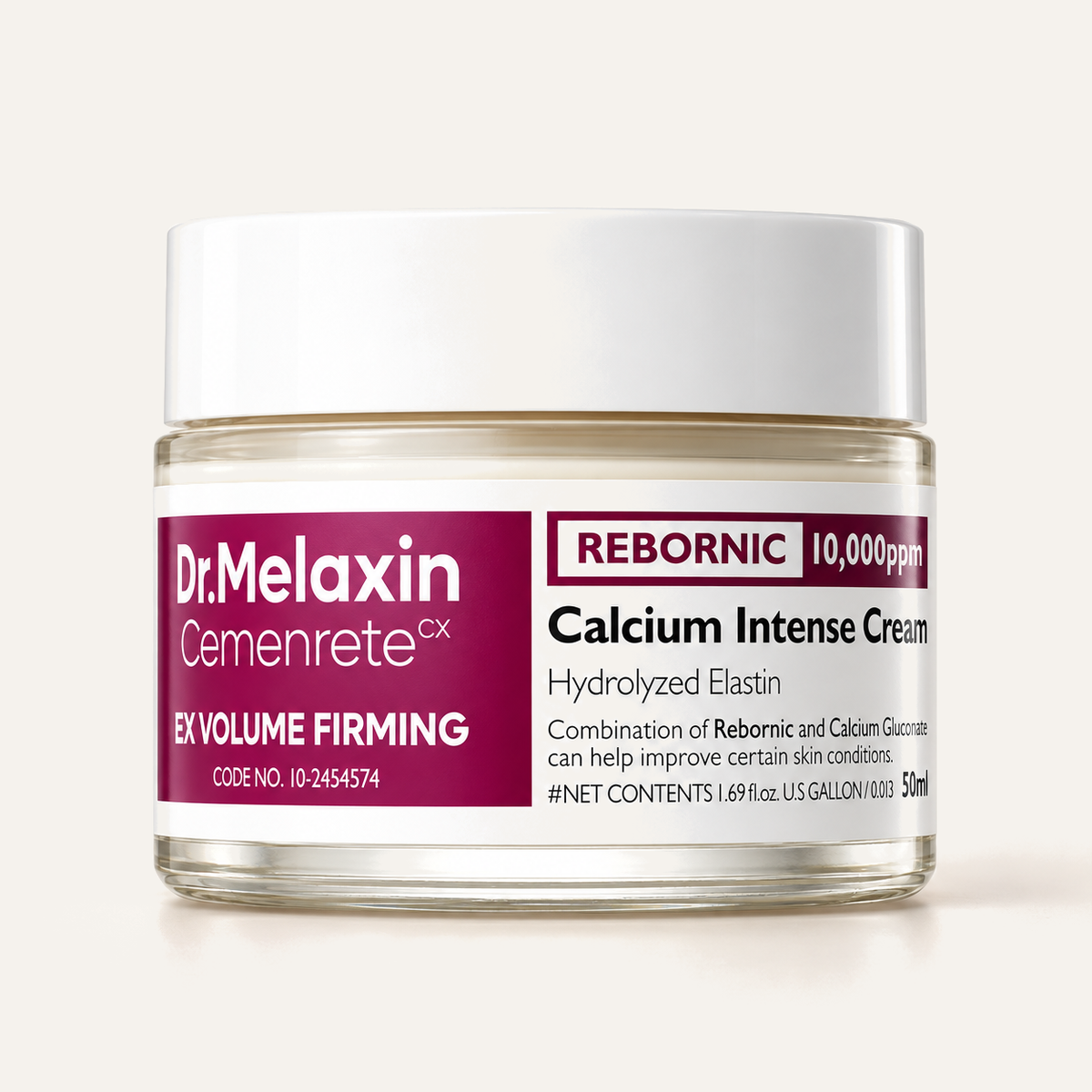 Dr.Melaxin Cemenrete Calcium Intense Cream 50 ml, jar with a burgundy label in close-up | Ellemania