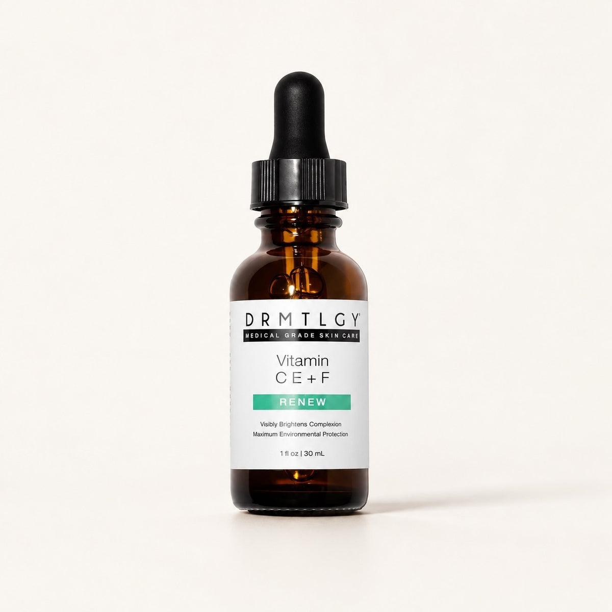 DRMTLGY Vitamin CE + F Serum 30 ml - butelka z ciemnego szkła z pipetą, widok z przodu | Ellemania