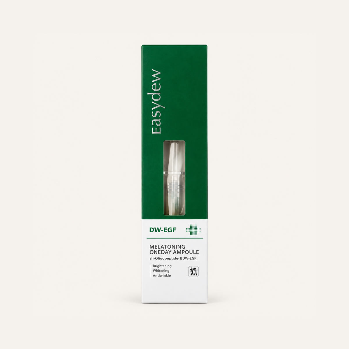 Easydew DW-EGF Melatoning Oneday Ampoule Serum 12 ml, pudełko z przodu z ampułką w środku | Ellemania