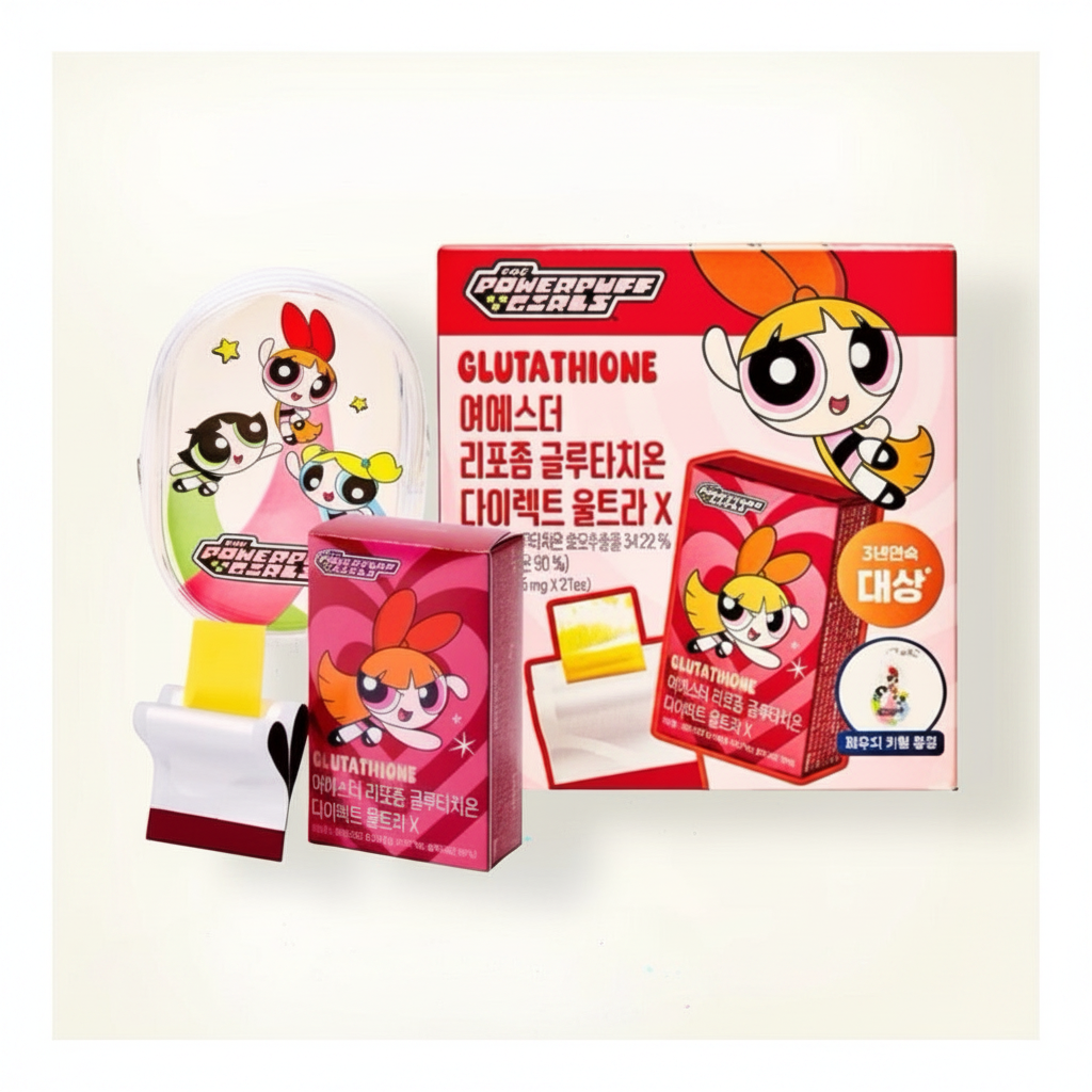 Zestaw suplementu ellemania Esther Formula z glutationem w listkach, edycja limitowana Powerpuff Girls z brelokiem.
