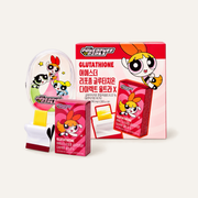 Esther Formula Lyuh Esther Liposome Glutathione Direct Ultra X, box and sachets with a Powerpuff Girls design, front view | Ellemania