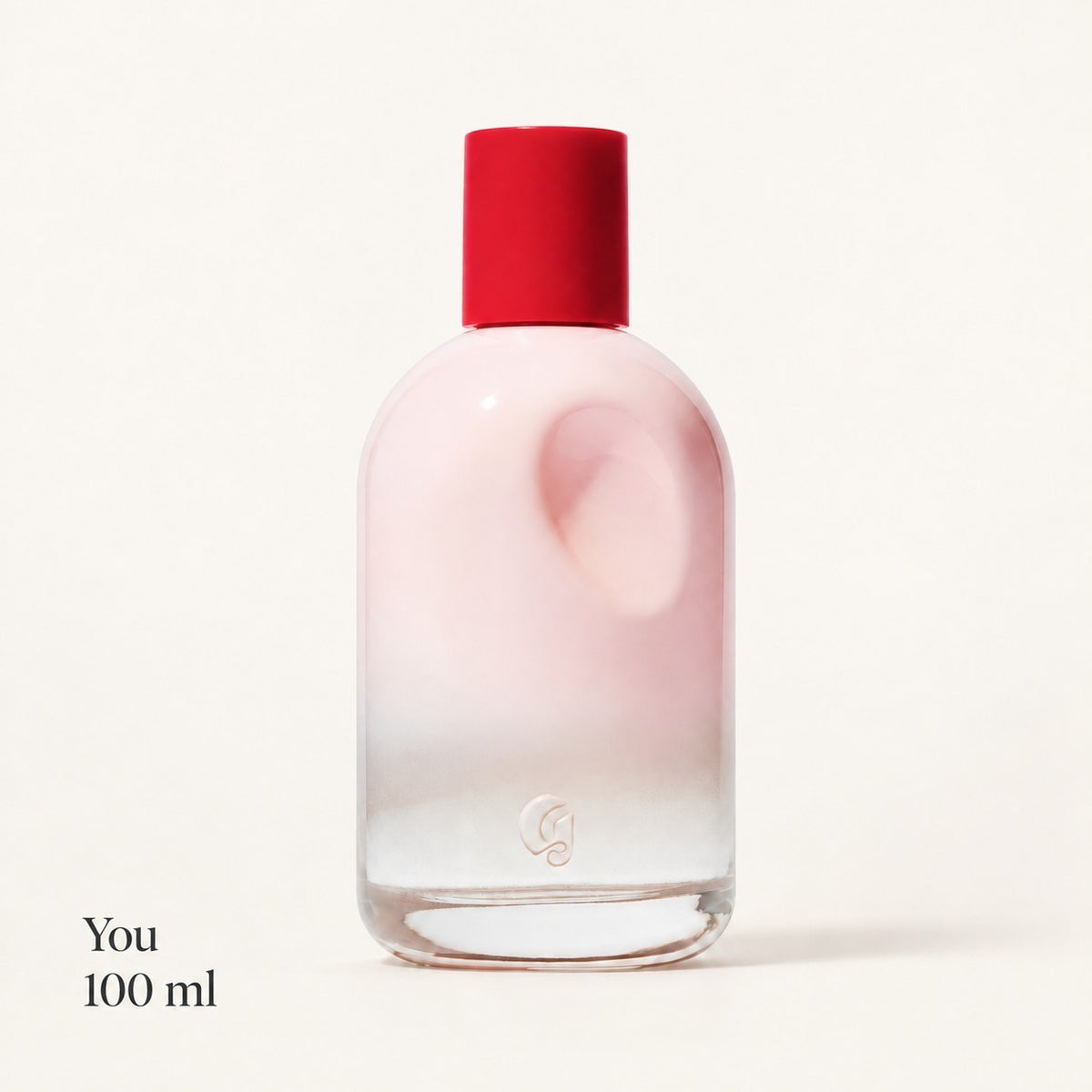 Glossier You - zapach Natural, 100 ml, szklany flakon z czerwoną nakrętką i różowym gradientem na jasnym tle | Ellemania