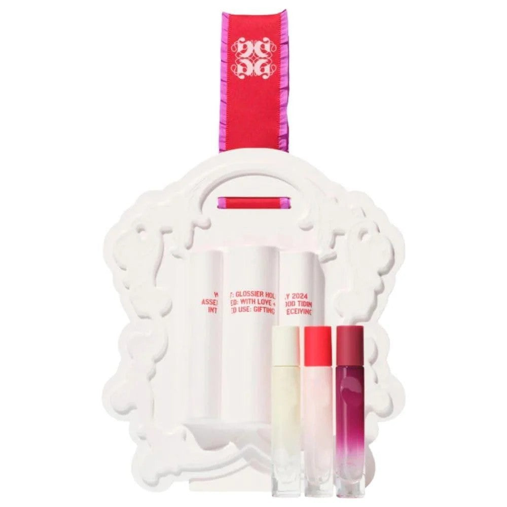 Glossier You Discovery Kit - zestaw trzech miniaturowych flakonów w białym ozdobnym opakowaniu z czerwoną wstążką | Ellemania