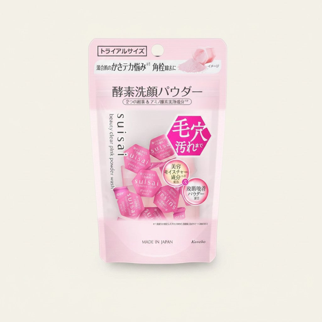 Opakowanie ellemania Kanebo Suisai Beauty Clear Pink Powder Wash z różowymi kapsułkami enzymatycznymi do cery mieszanej