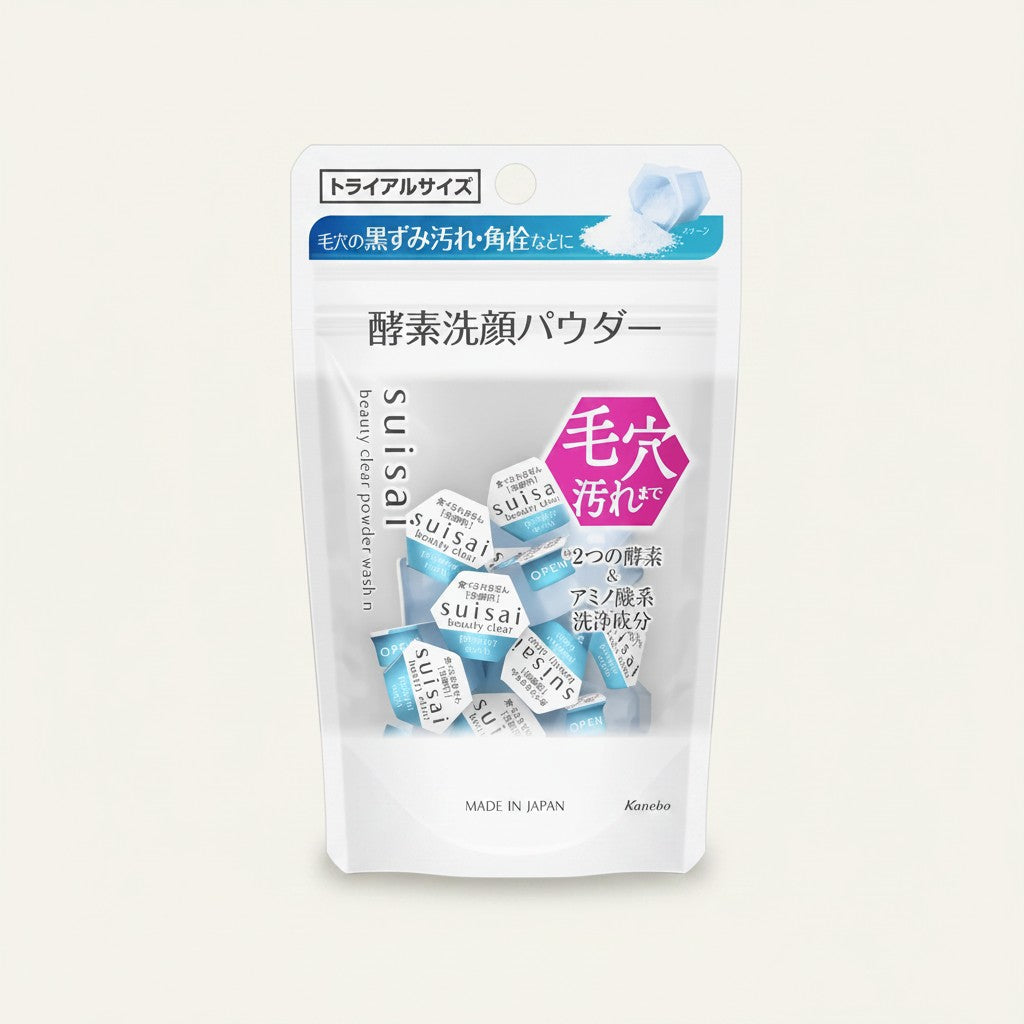 Opakowanie ellemania Kanebo Suisai Beauty Clear Powder Wash n z japońskim enzymatycznym pudrem do mycia twarzy.