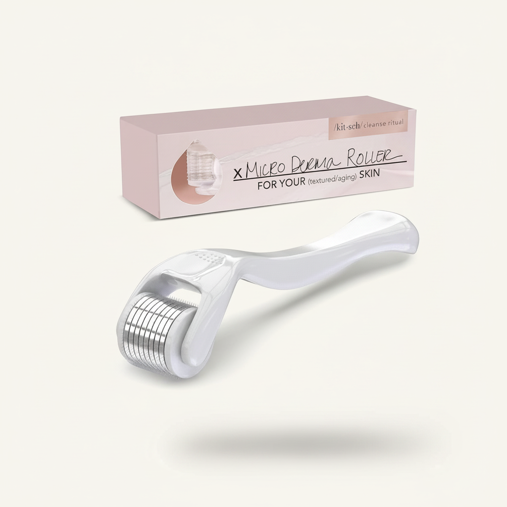 Ellemania Kitsch Micro Derma Roller 0.25mm z białą rączką i opakowaniem do domowej pielęgnacji twarzy
