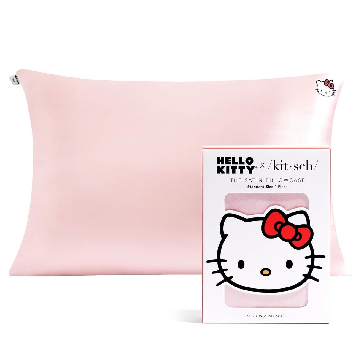 Satynowa poszewka na poduszkę ellemania Kitsch x Hello Kitty w kolorze różowym z opakowaniem prezentowym