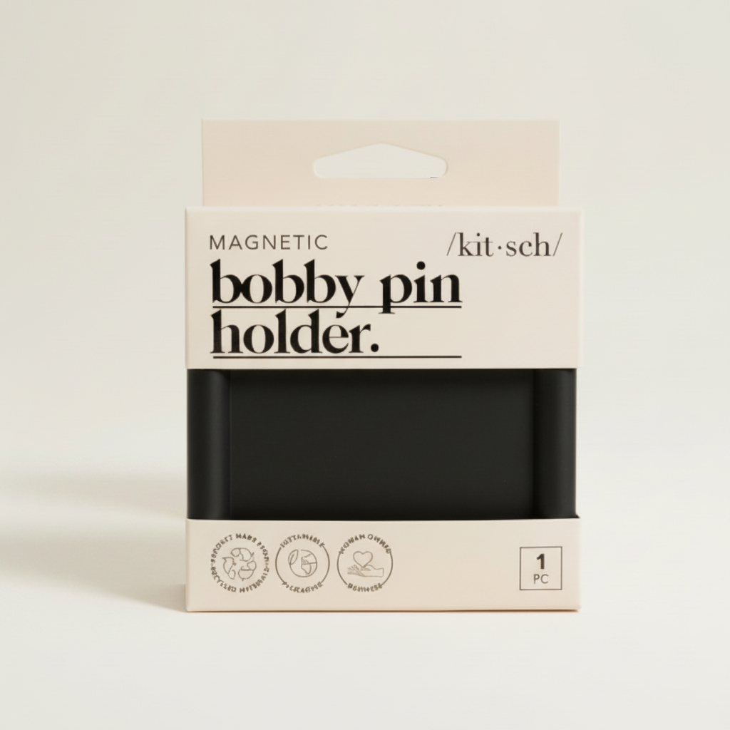 Magnetyczny organizer na wsuwki Kitsch Magnetic Bobby Pin Holder marki ellemania w czarnym kolorze w opakowaniu