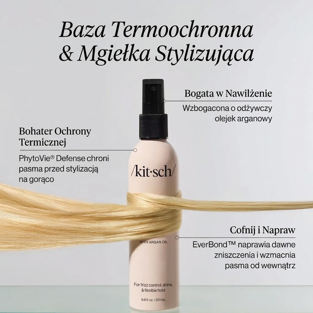 ellemania Kitsch mgiełka termoochronna do włosów z olejkiem arganowym w jasnoróżowej butelce z atomizerem