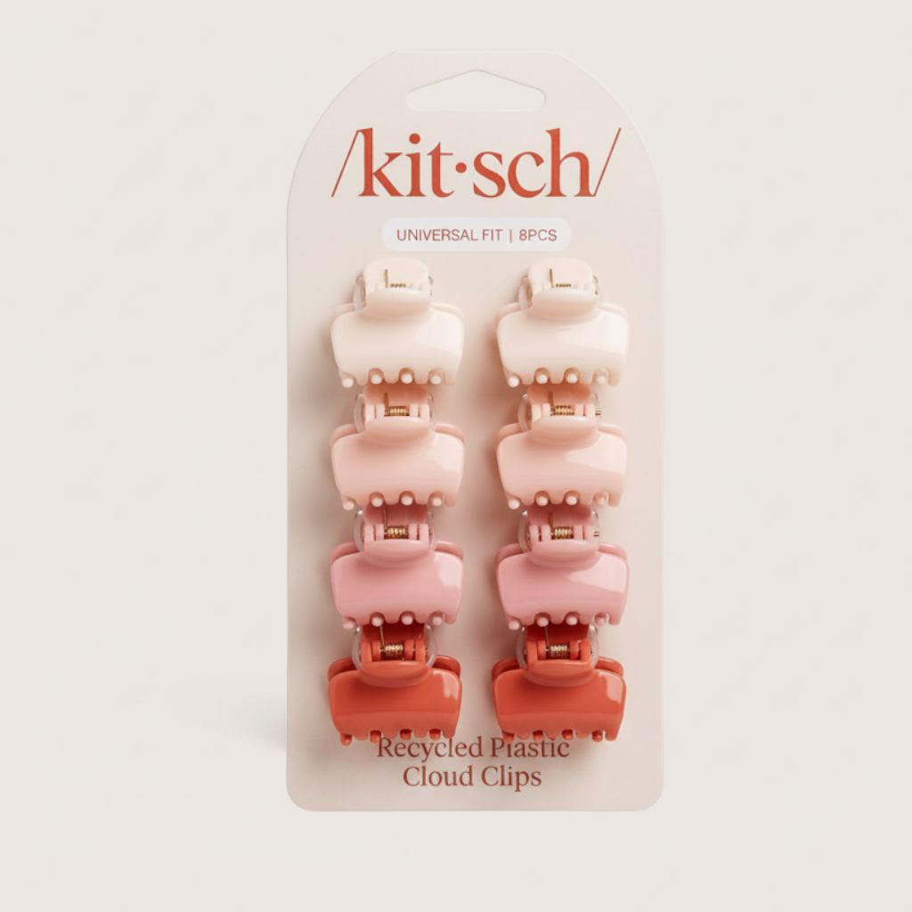 Zestaw ośmiu mini klamer do włosów Kitsch w kształcie chmurek w odcieniach różu z kolekcji ellemania Cherry Blossom