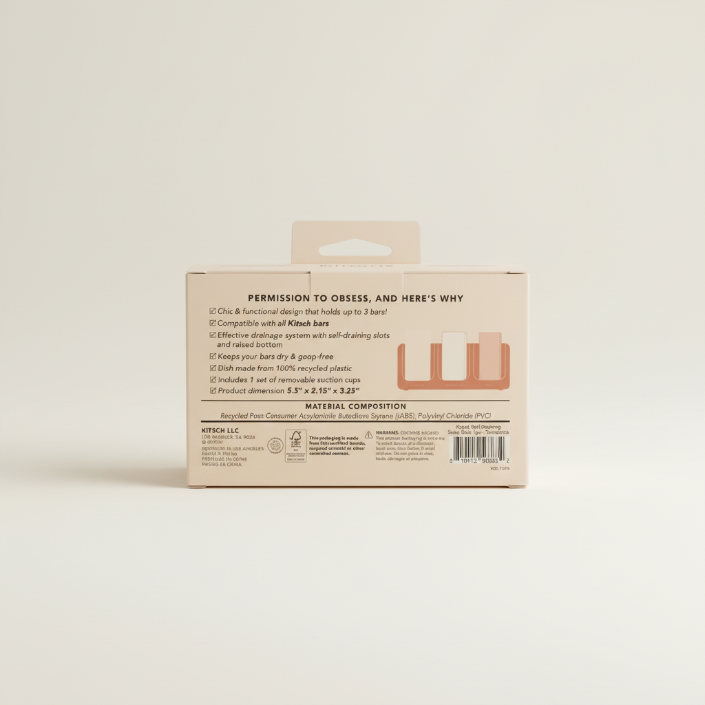 Opakowanie ellemania Kitsch Eco-Friendly Soap Dish z recyklingowanego plastiku z informacjami o produkcie