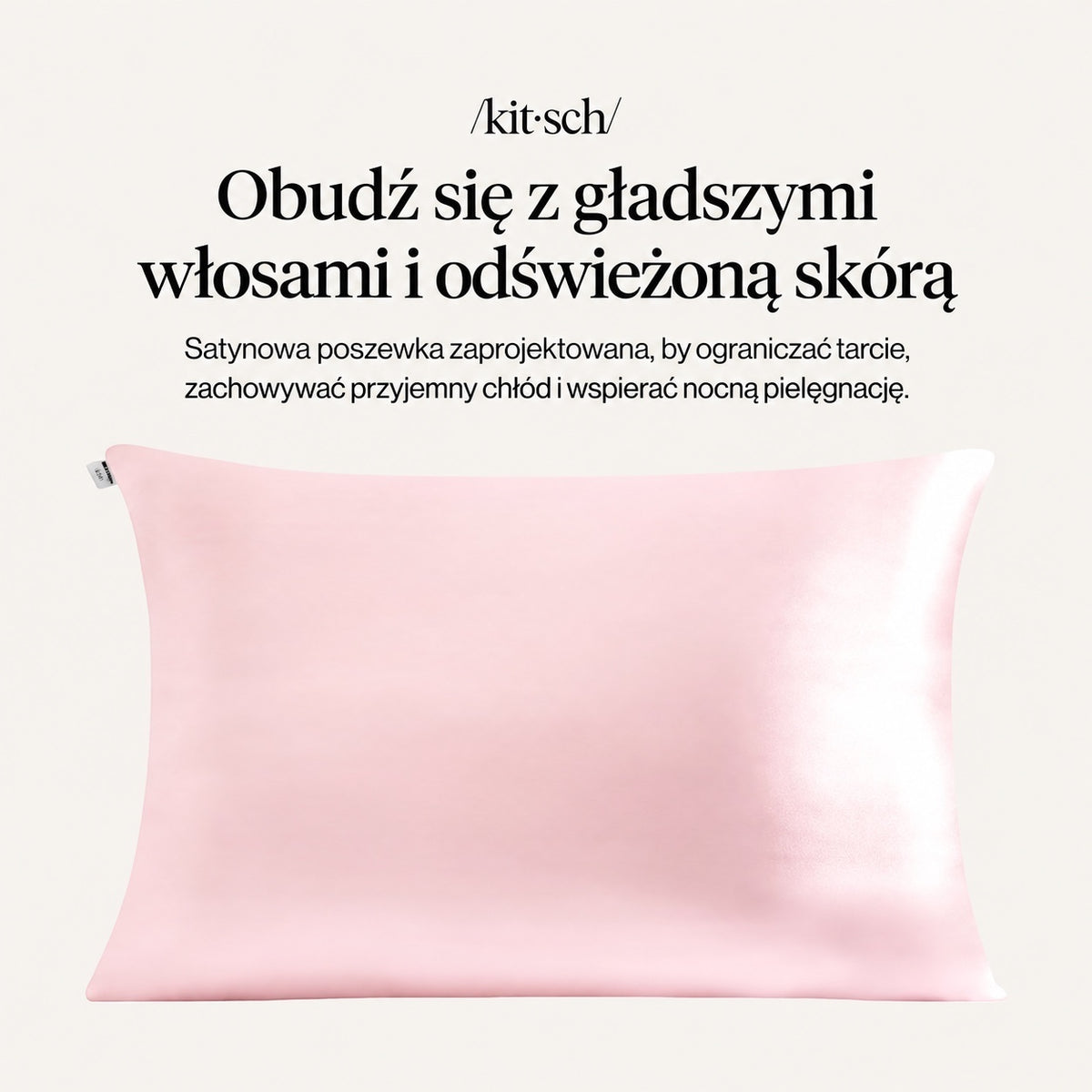 Różowa satynowa poszewka na poduszkę Kitsch x Hello Kitty od ellemania, gładka i delikatna dla włosów oraz skóry.