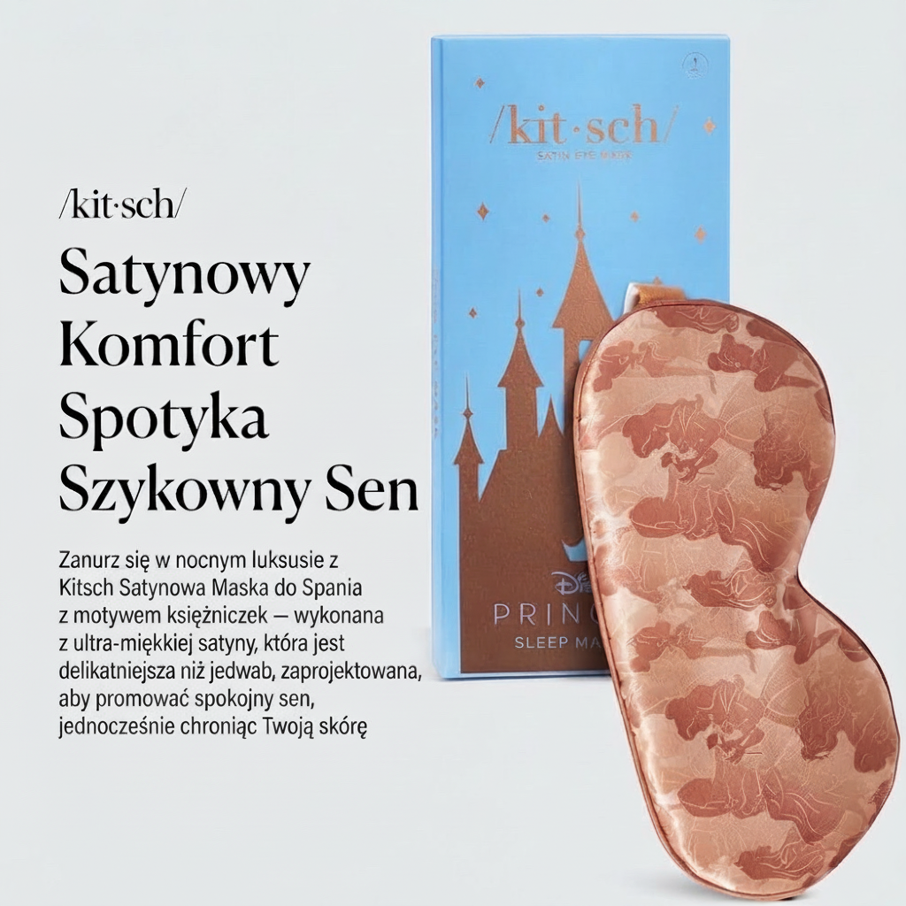 Satynowa opaska na oczy do spania ellemania Kitsch z motywem księżniczek w odcieniu różowego złota