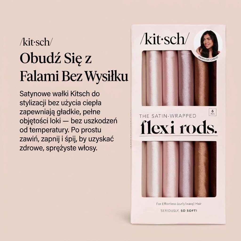 Zestaw 6 satynowych wałków do włosów Kitsch Satin Flexi Rods w odcieniach różu i brązu od ellemania