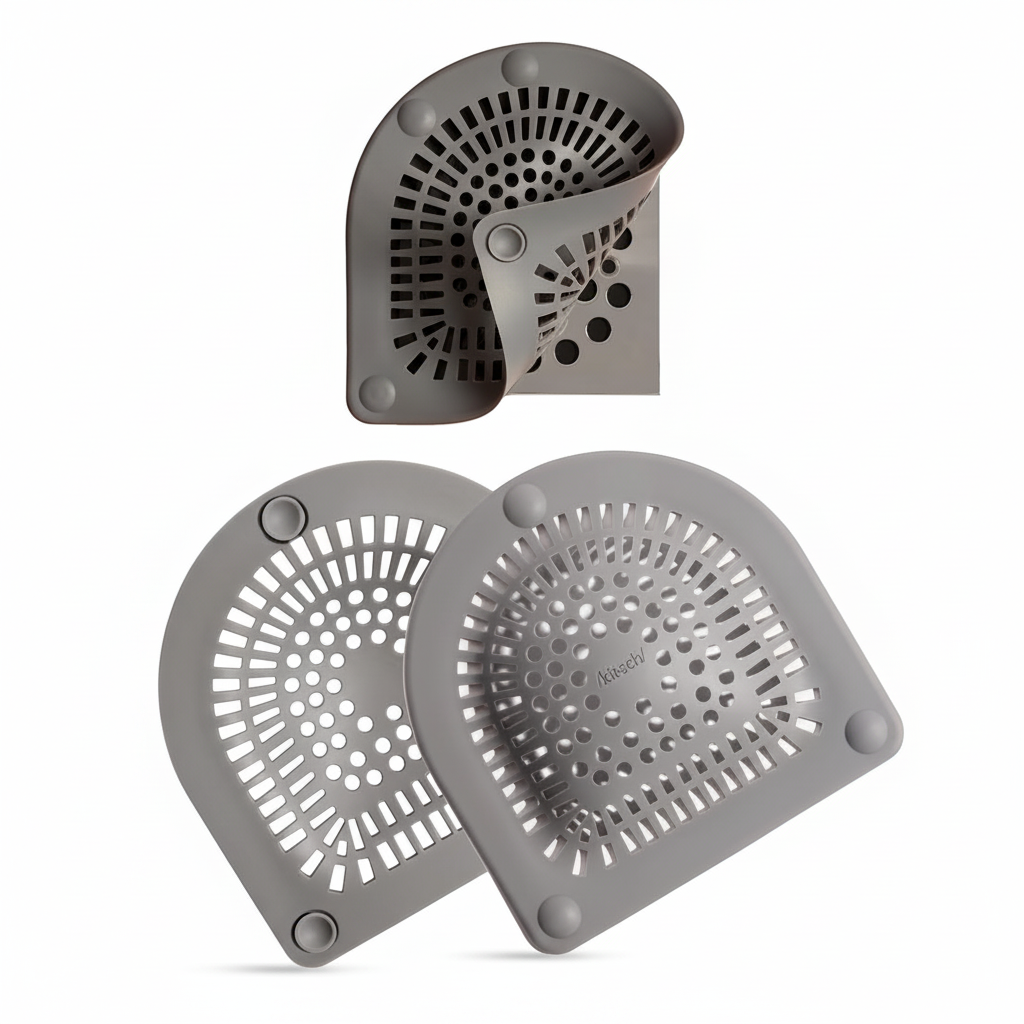 Szare silikonowe sitko do odpływu Kitsch Hair Catcher z przyssawkami, zestaw akcesoriów łazienkowych ellemania