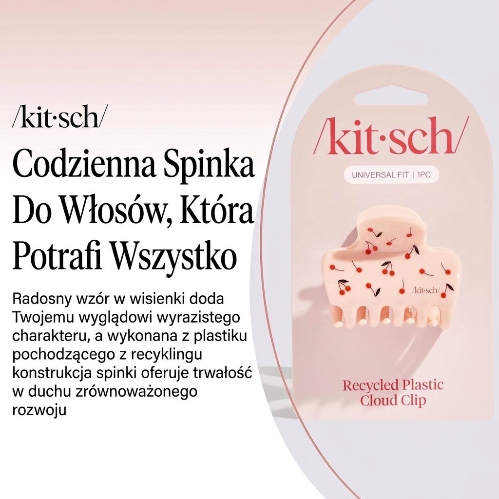 ellemania Kitsch spinka do włosów w kształcie chmurki z nadrukiem wiśni wykonana z recyklingowanego plastiku