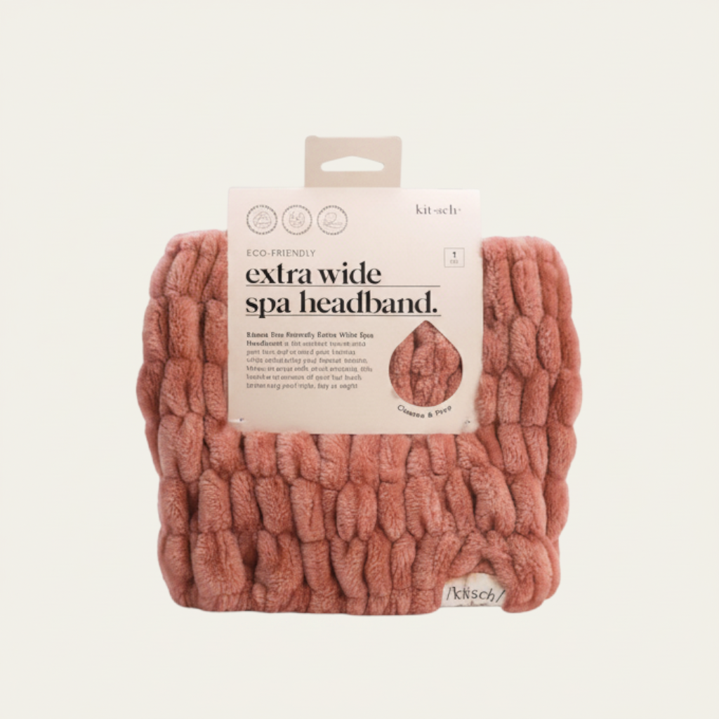 Szeroka opaska spa Kitsch z miękkiego poliestru z recyklingu w kolorze różowym, idealna do pielęgnacji od ellemania