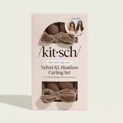 Zestaw Kitsch Velvet XL Heatless Curling Set w opakowaniu, zawierający aksamitny wałek i dwie gumki do loków bez ciepła.