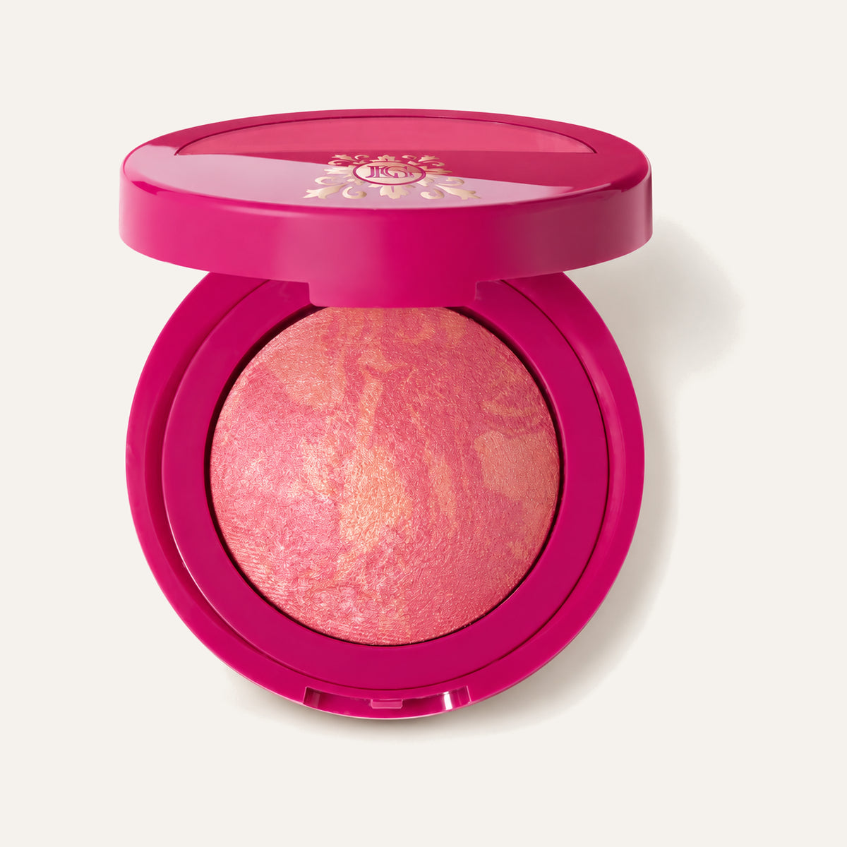 Laura Geller Baked Blush-n-Brighten Marbleized Blush in Skyline Sunset 4.5 g, open pink compact with marbled blush | Ellemania