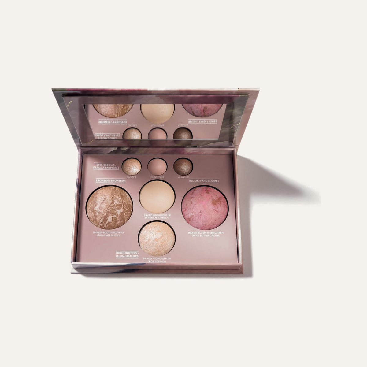 Laura Geller Best of the Best Baked Face Palette - open palette with three eyeshadows, two highlighters, a blush and a bronzer | Ellemania