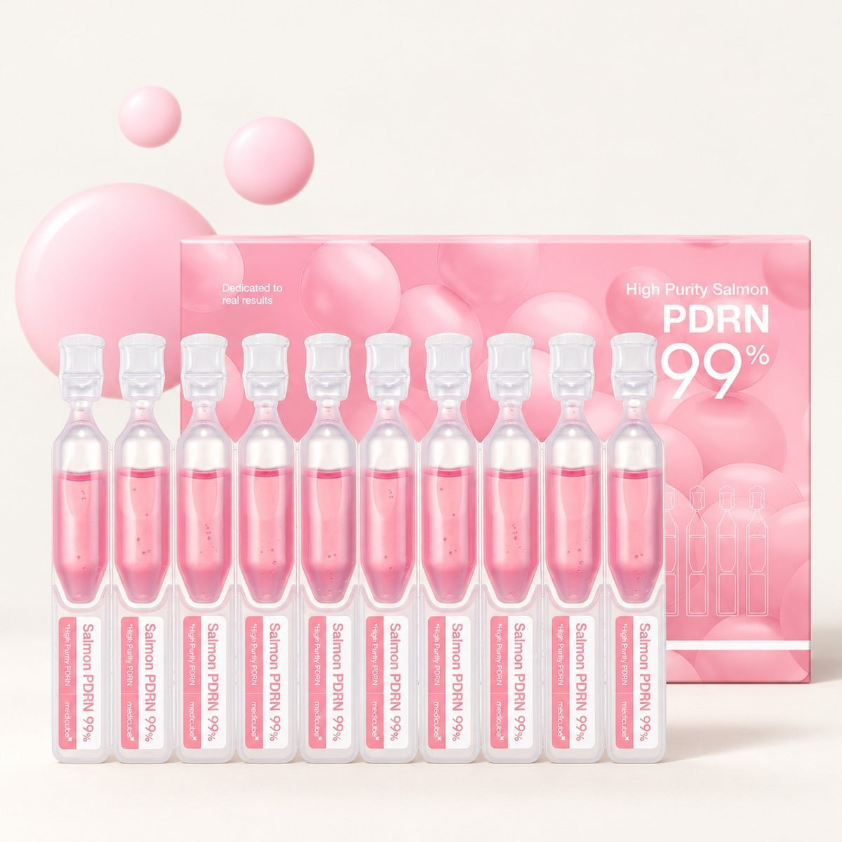 Medicube PDRN Pink One Day Serum - dziesięć różowych fiolek przed różowym pudełkiem | Ellemania