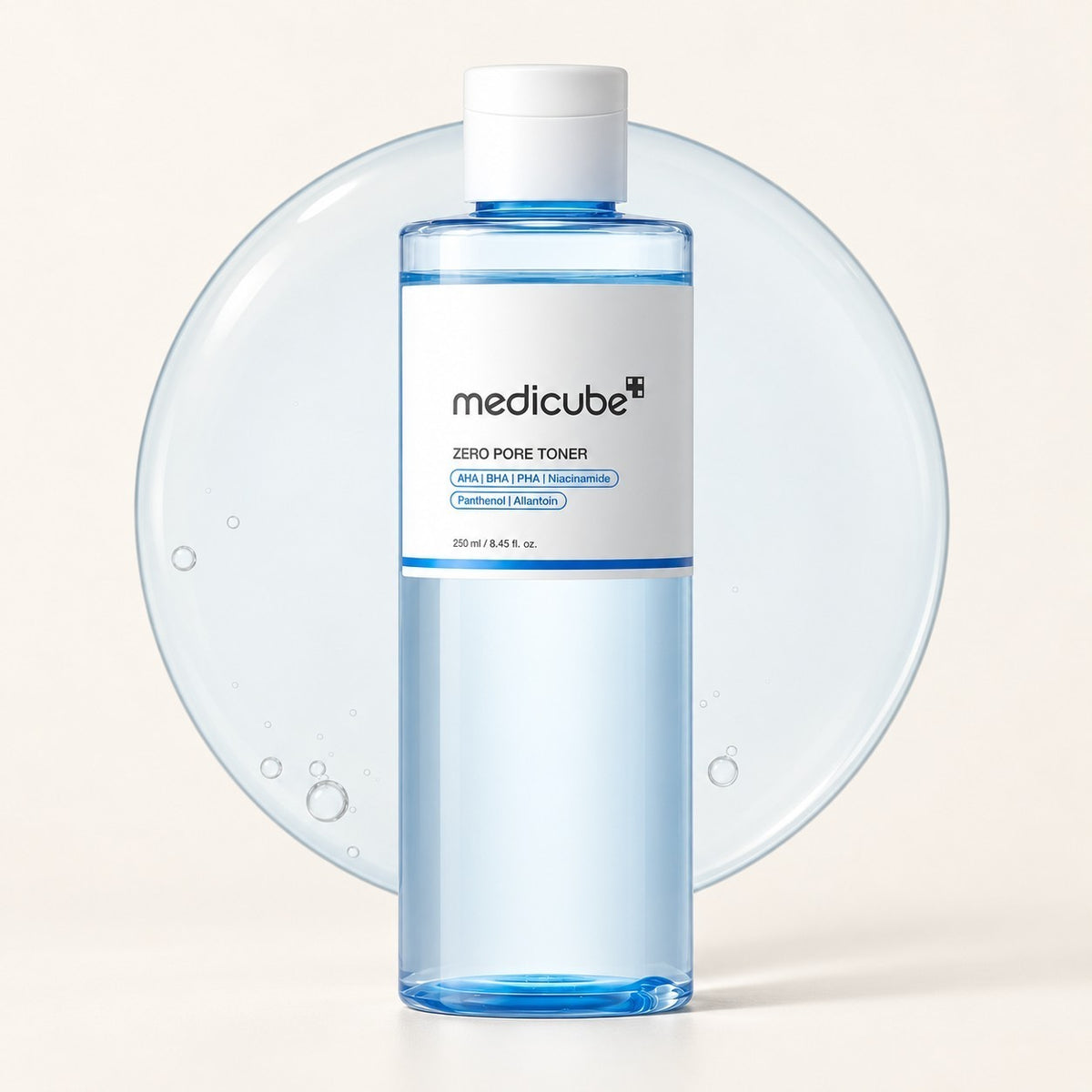 Medicube Zero Pore Toner - przezroczysta butelka 250 ml na szklanym kole | Ellemania