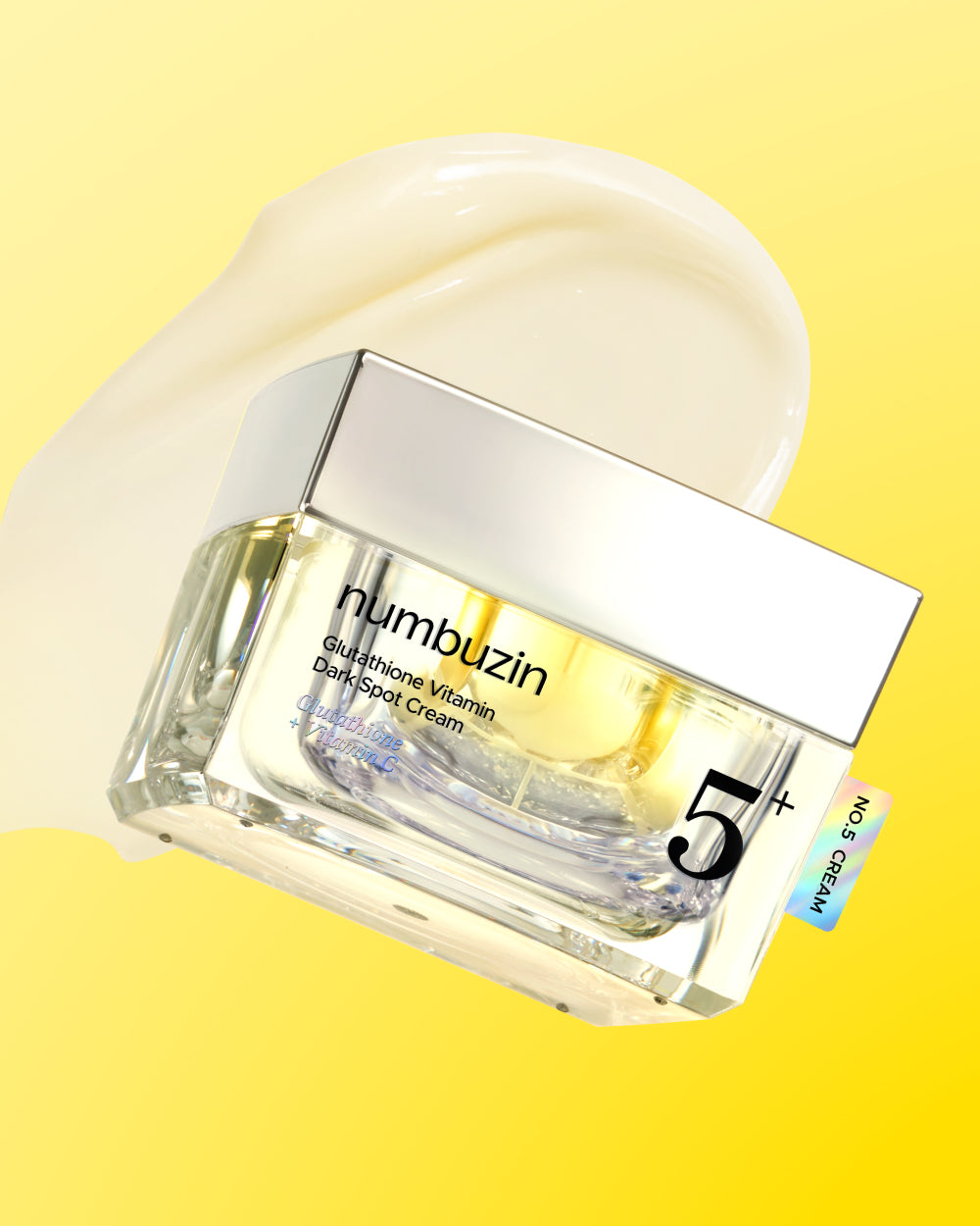 numbuzin No.5+ Vitamin Glutathione Dark Spot Laser Cream - słoik kremu i konsystencja kremu | Ellemania